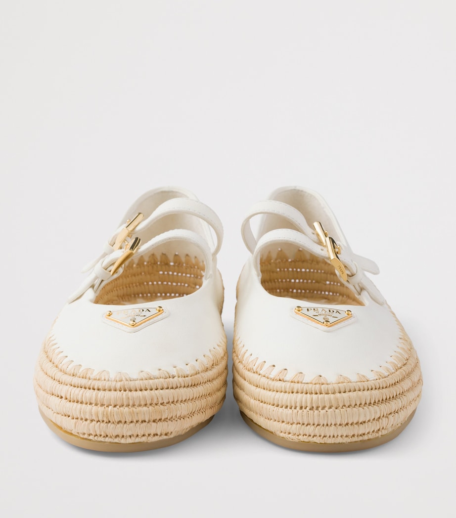 Prada Leather and Raffia Ballet Flats Neutral Image 5