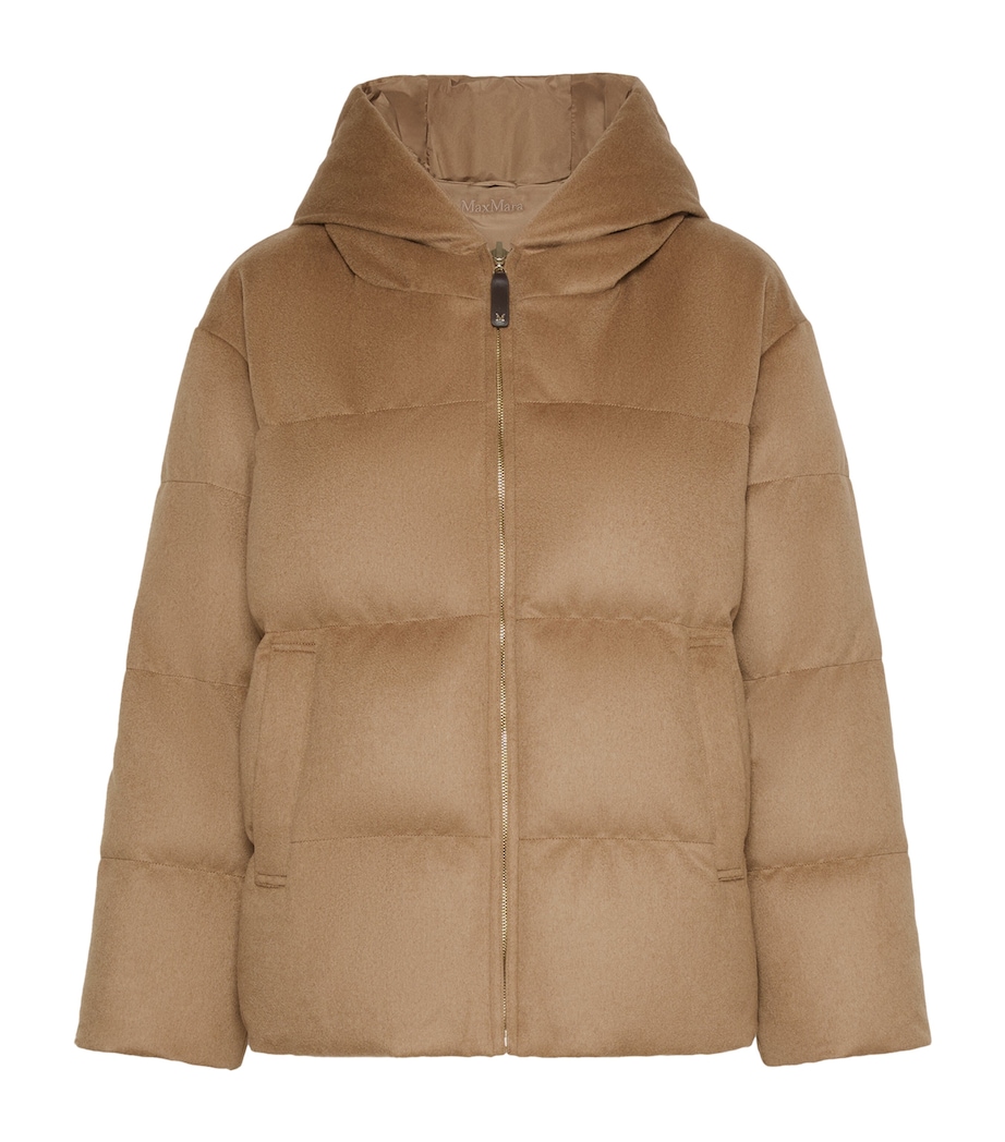 Max Mara Womens Down Reversible Wool Puffer Jacket Camel Image 1
