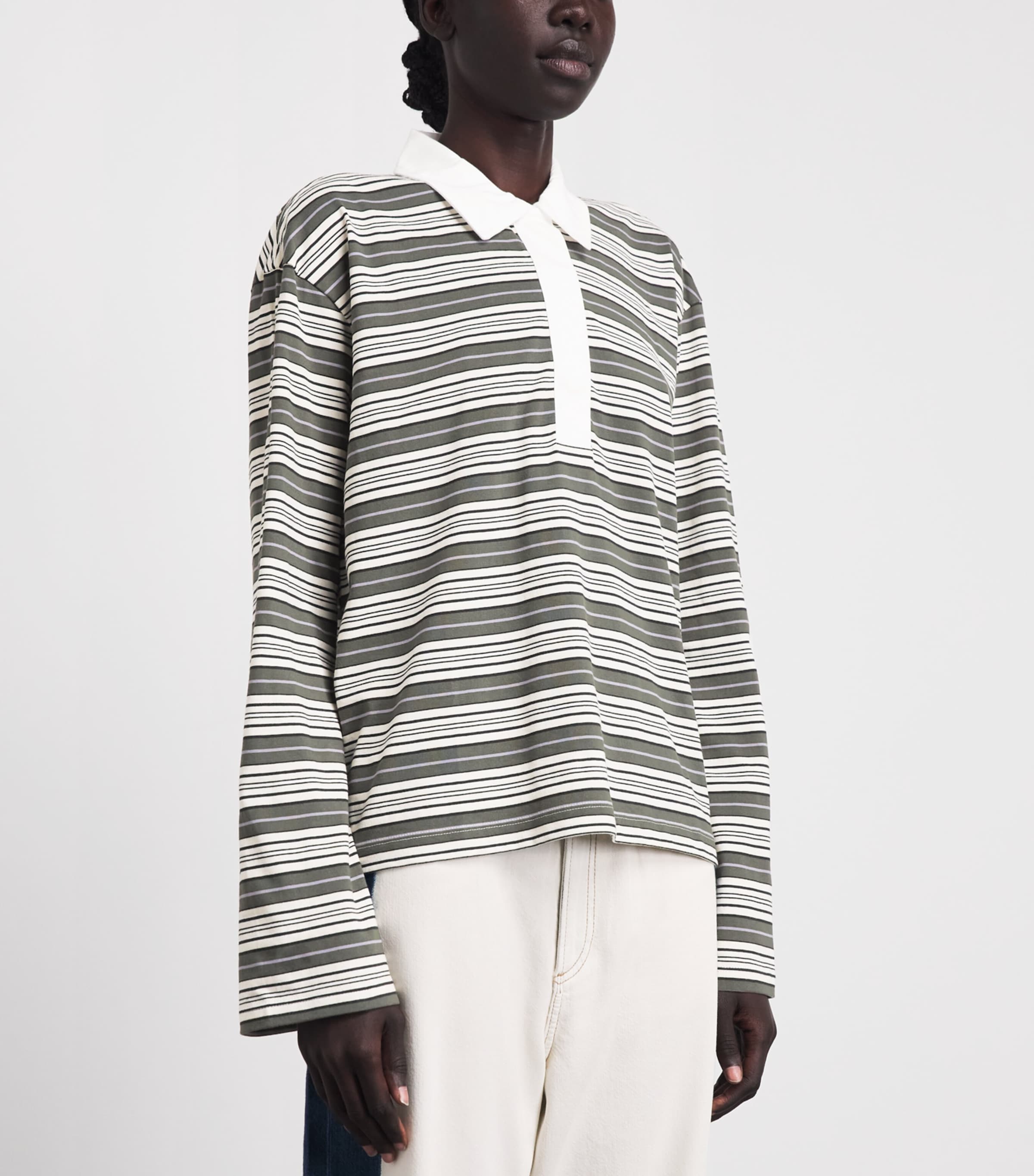 Rag & Bone Womens Cotton Stripe Kelly Rugby Polo Shirt Greenmult Image 4