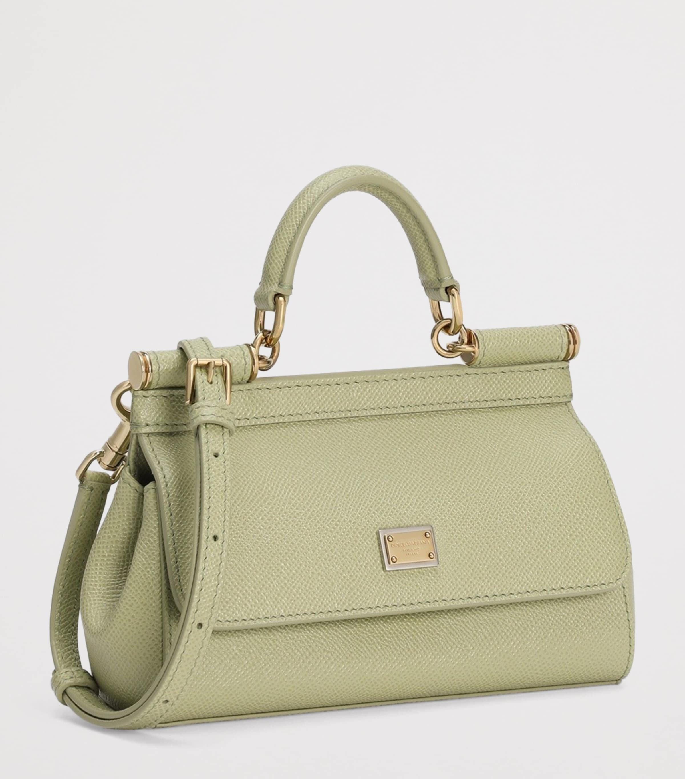 Small Leather Sicily Top-Handle Bag 80527-SAGE GREE Image 4