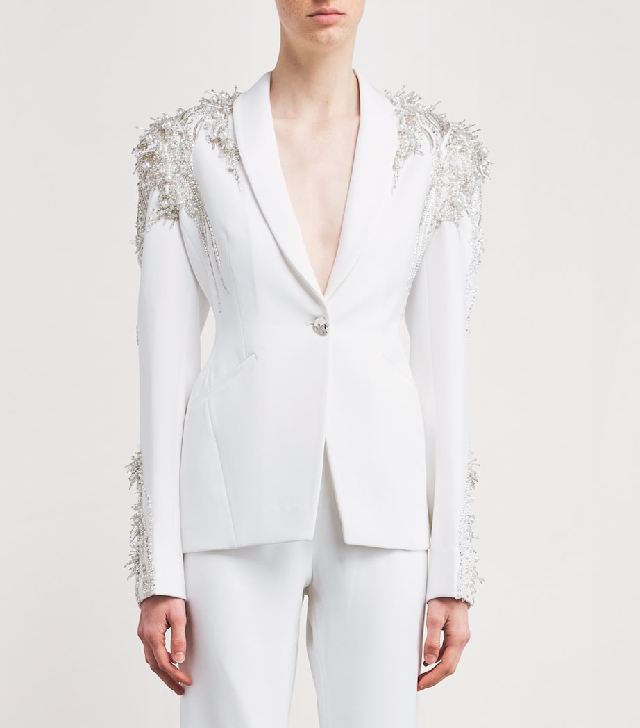 Bead-Embellished Armour Blazer WHITE Image 3