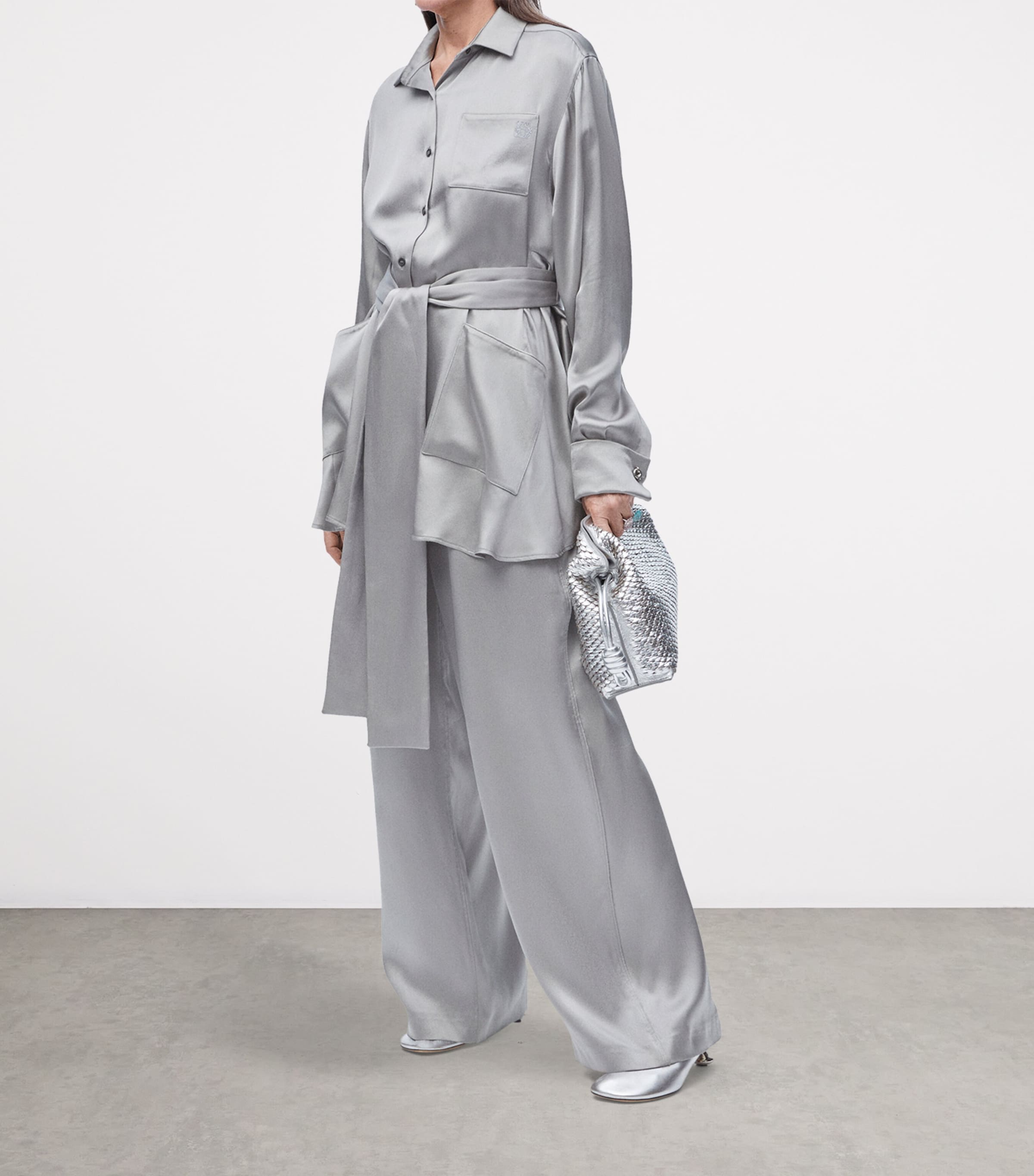 EXCLUSIVE Silk Satin Silver Capsule Donut Chain Pyjama Trousers MOUSE GREY Image 4