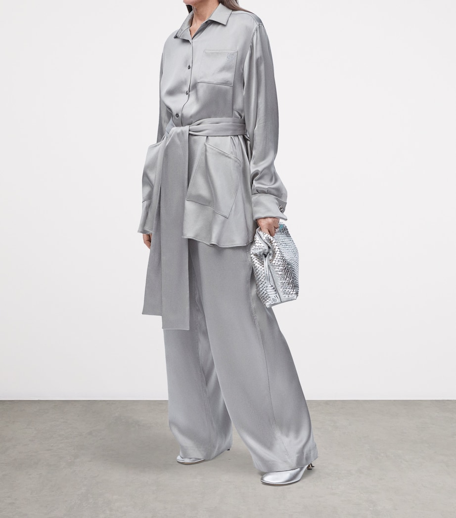 EXCLUSIVE Silk Satin Silver Capsule Donut Chain Pyjama Trousers MOUSE GREY Image 4