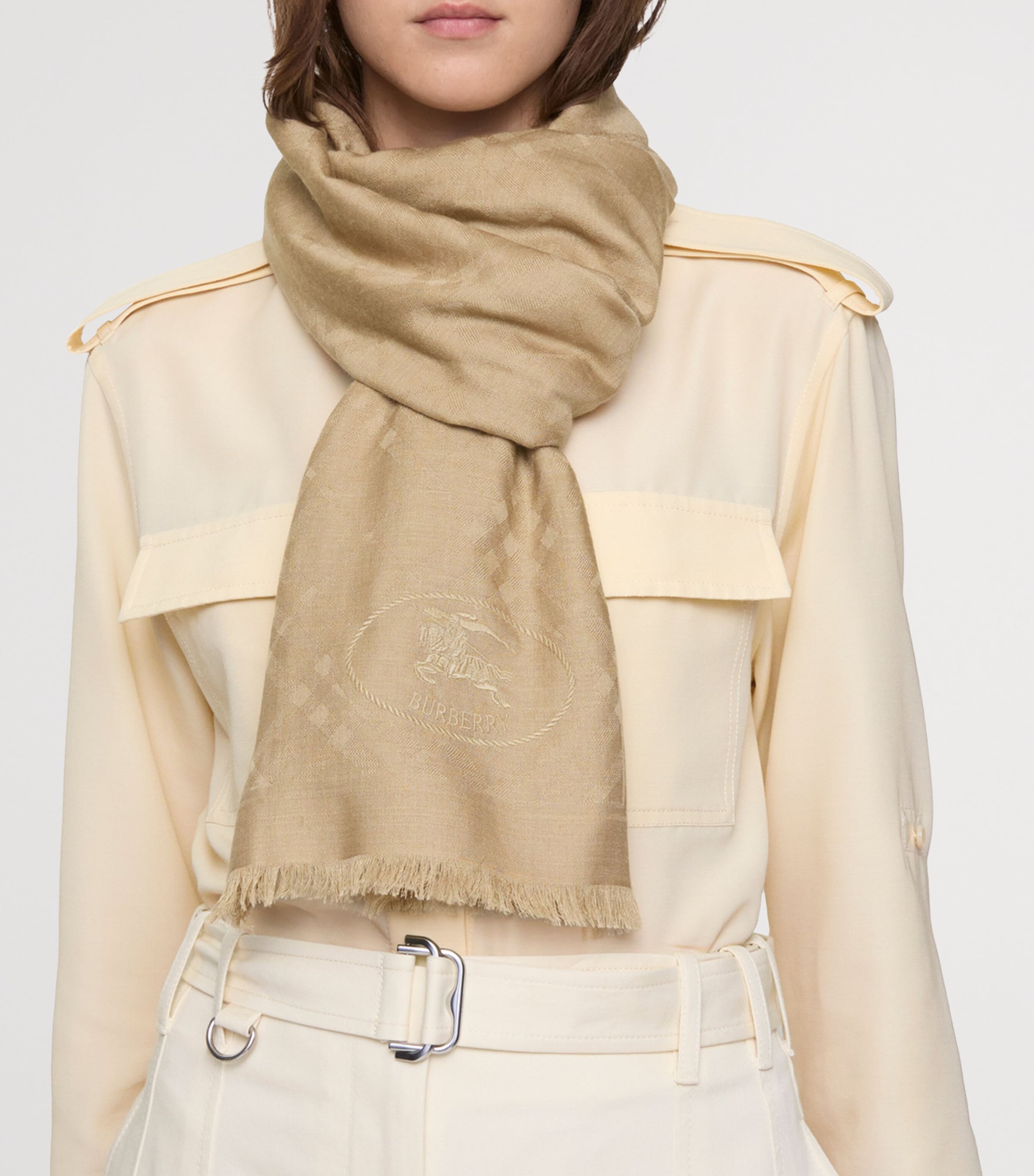 Wool Wide Check Scarf SAND Image 2