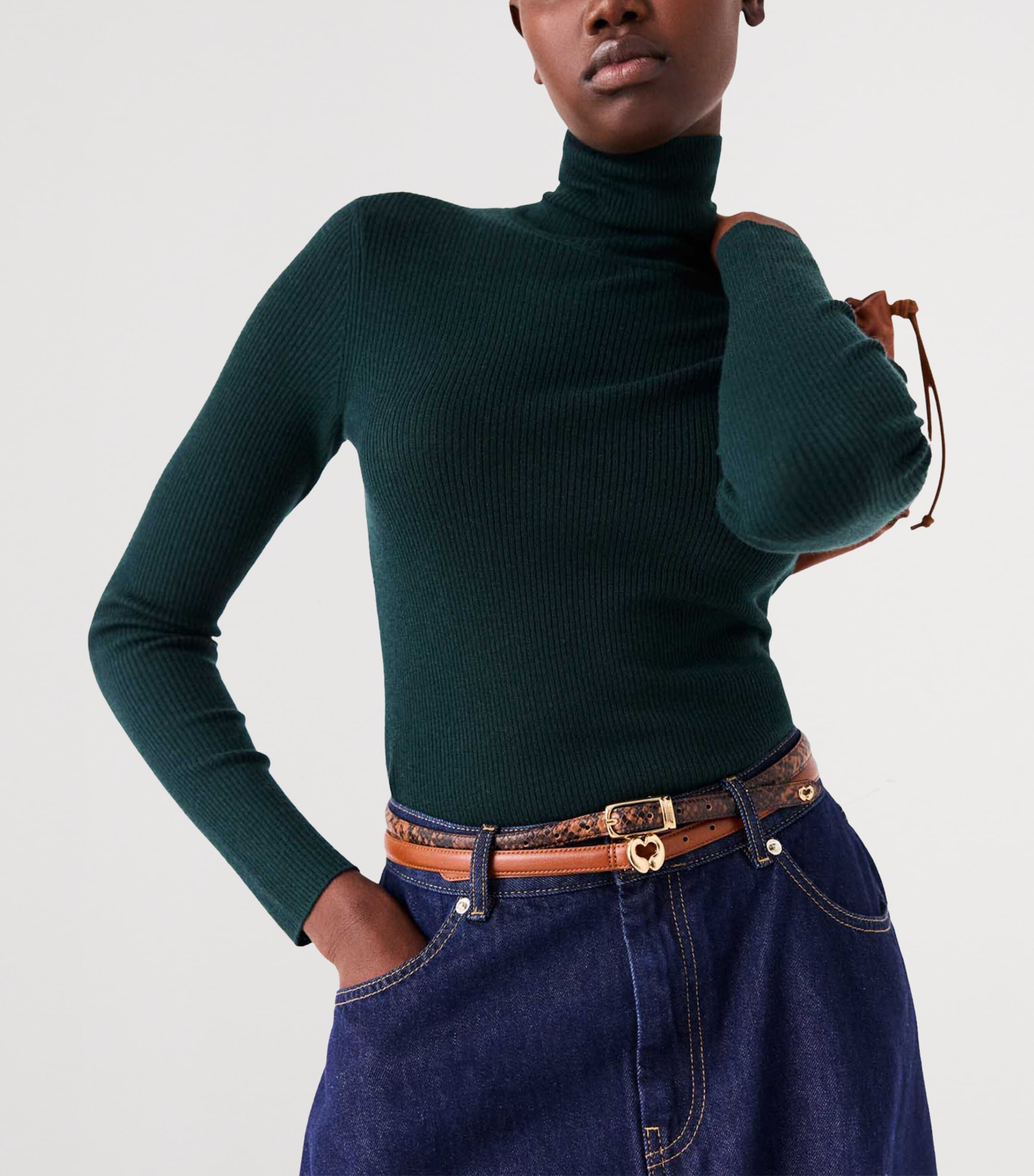 Maje Leather Slim Belt Tobacco Image 9