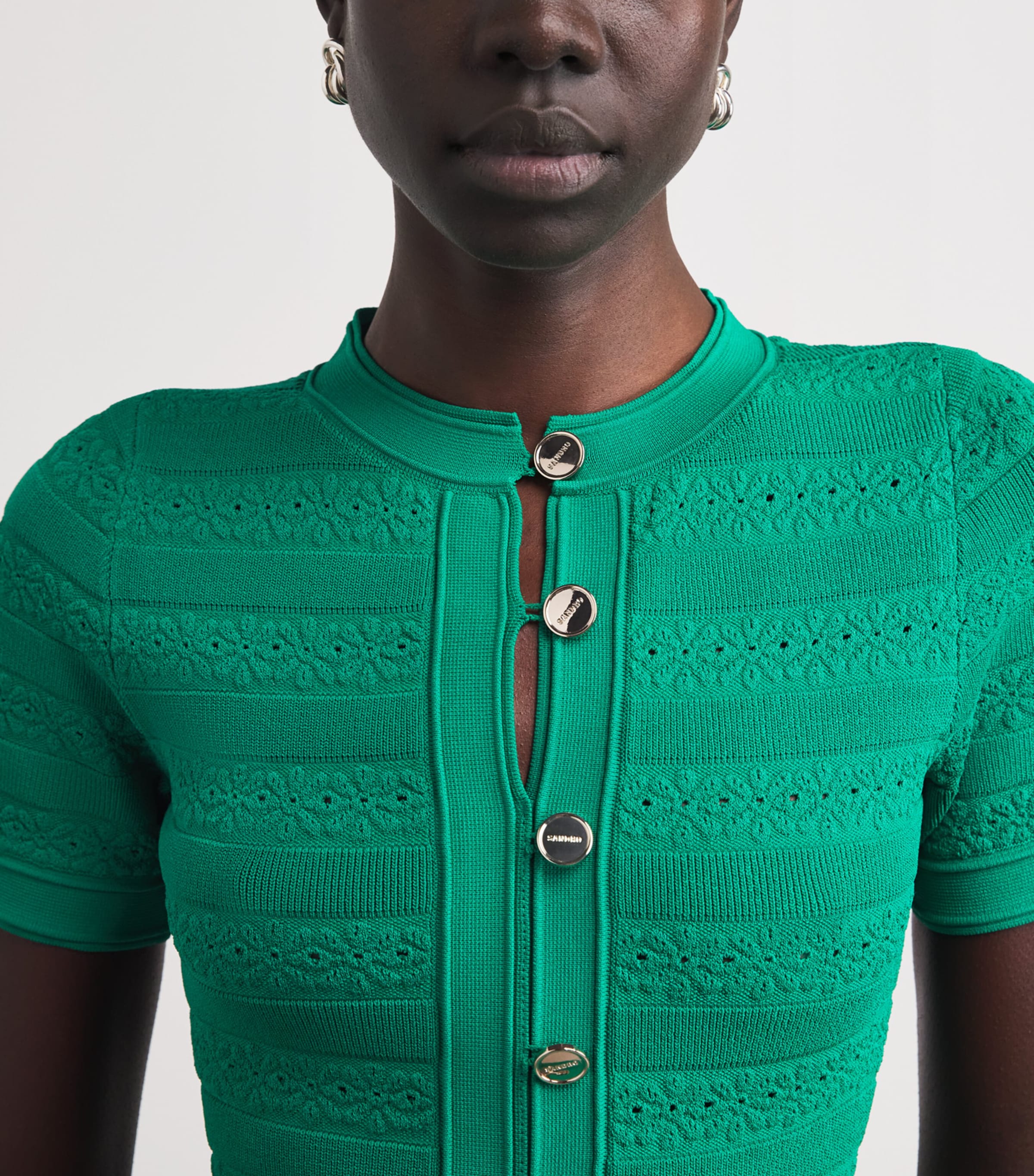 Sandro Paris Womens Knit Button-Down Midi Dress Emeuraude Green Image 3