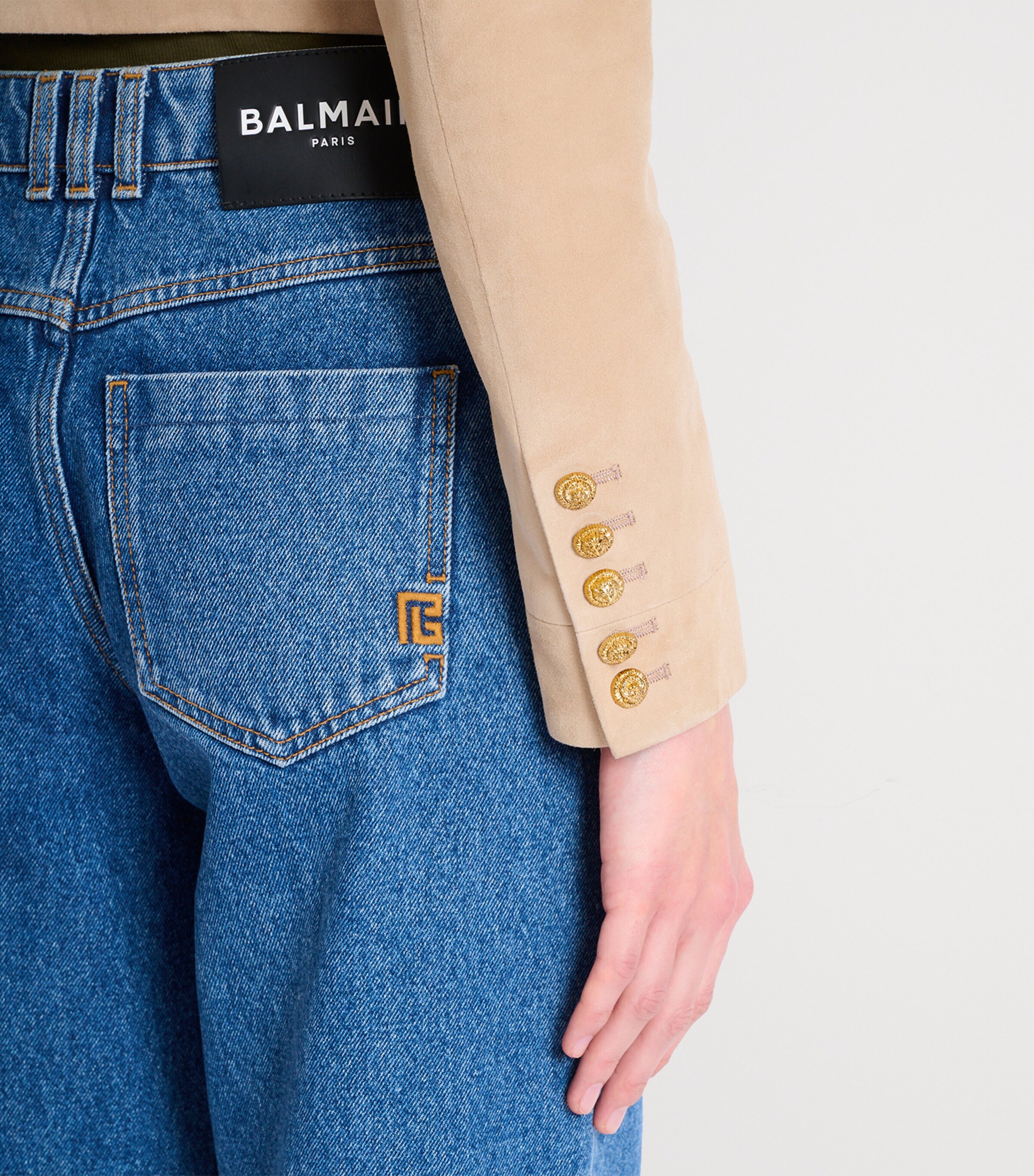 Balmain Womens Suede Cropped Jacket Sable Image 6