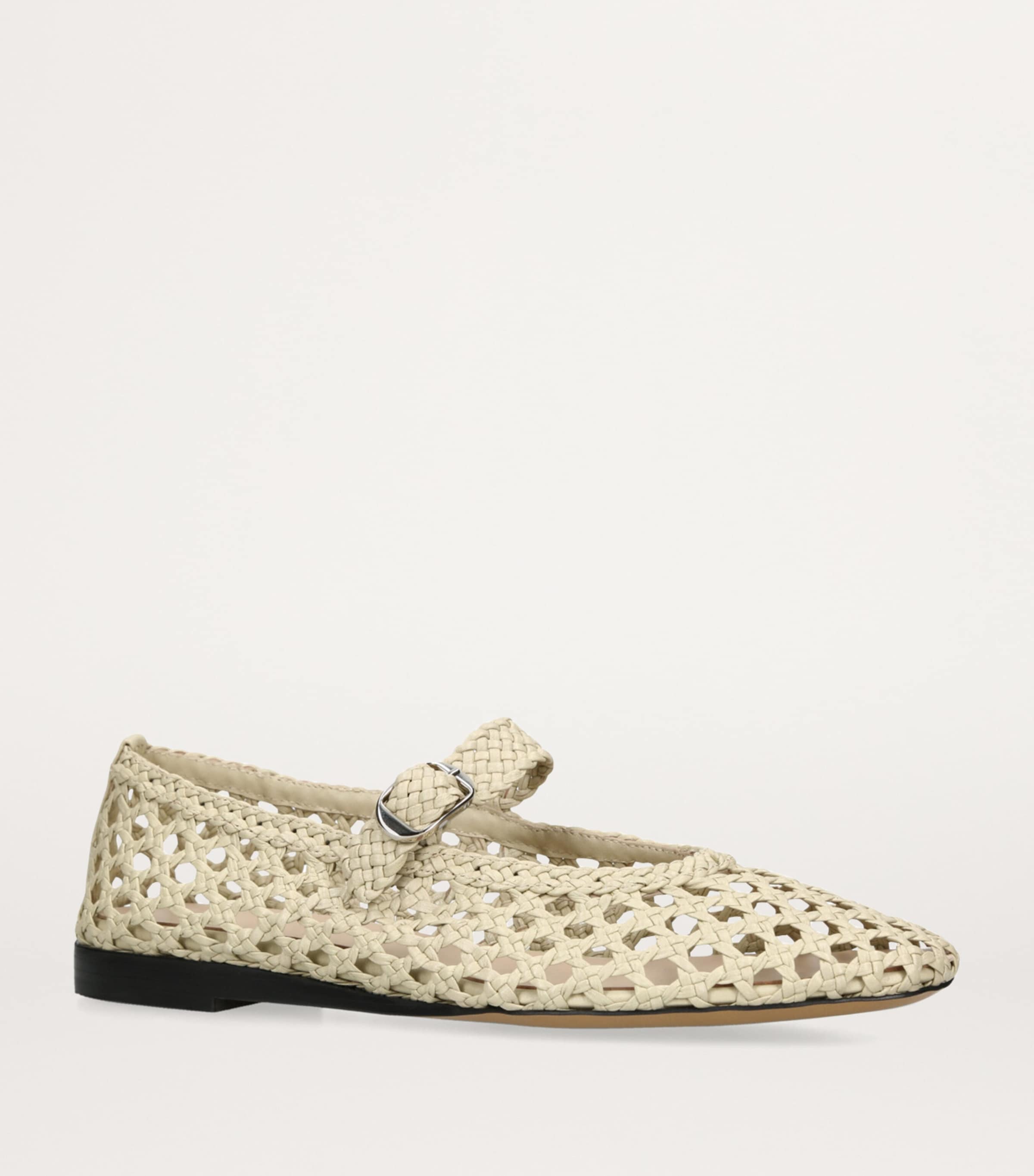 Leather Woven Mary Janes WHITE Image 3