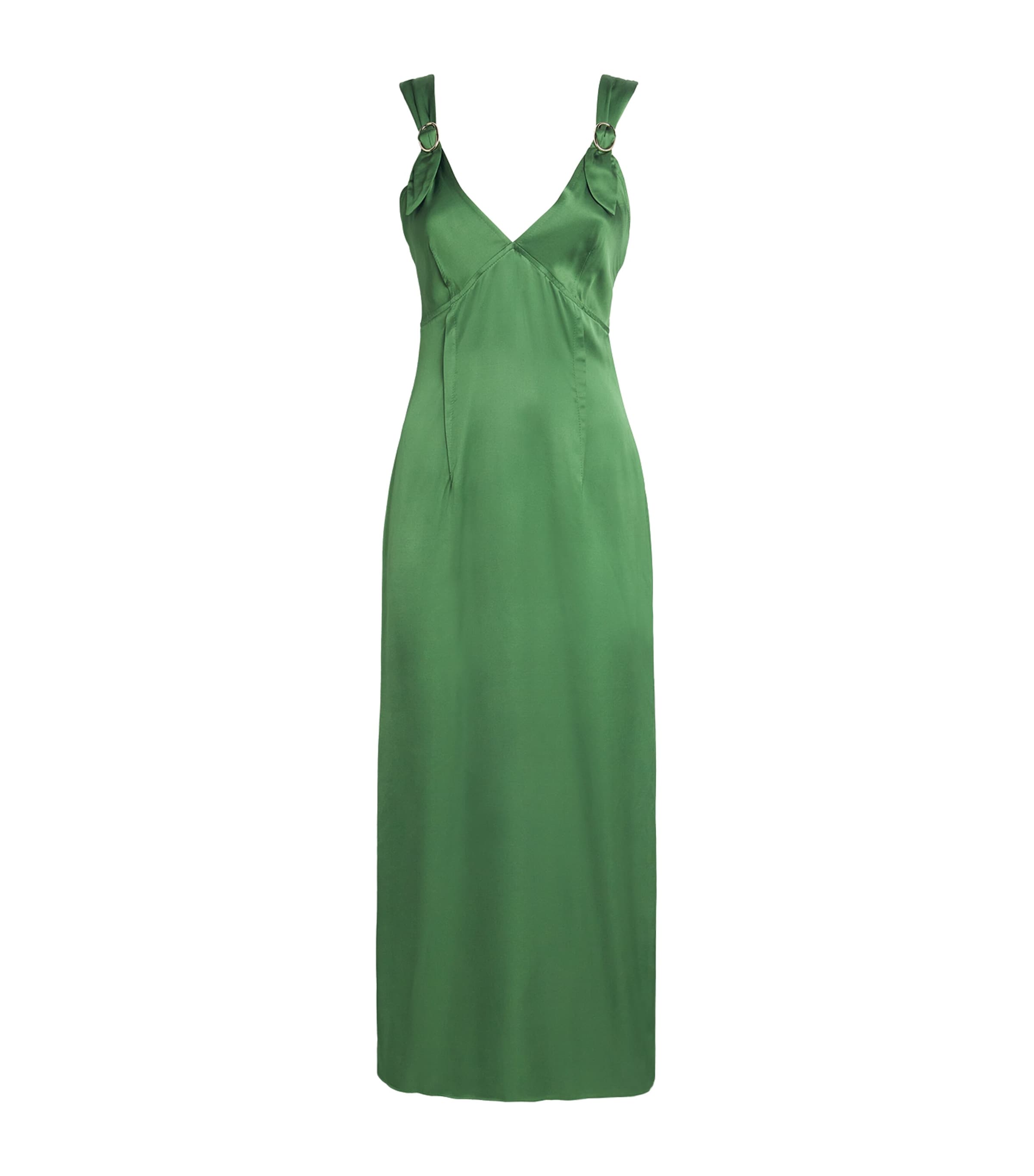 Sandro Satin Maxi Dress In Green