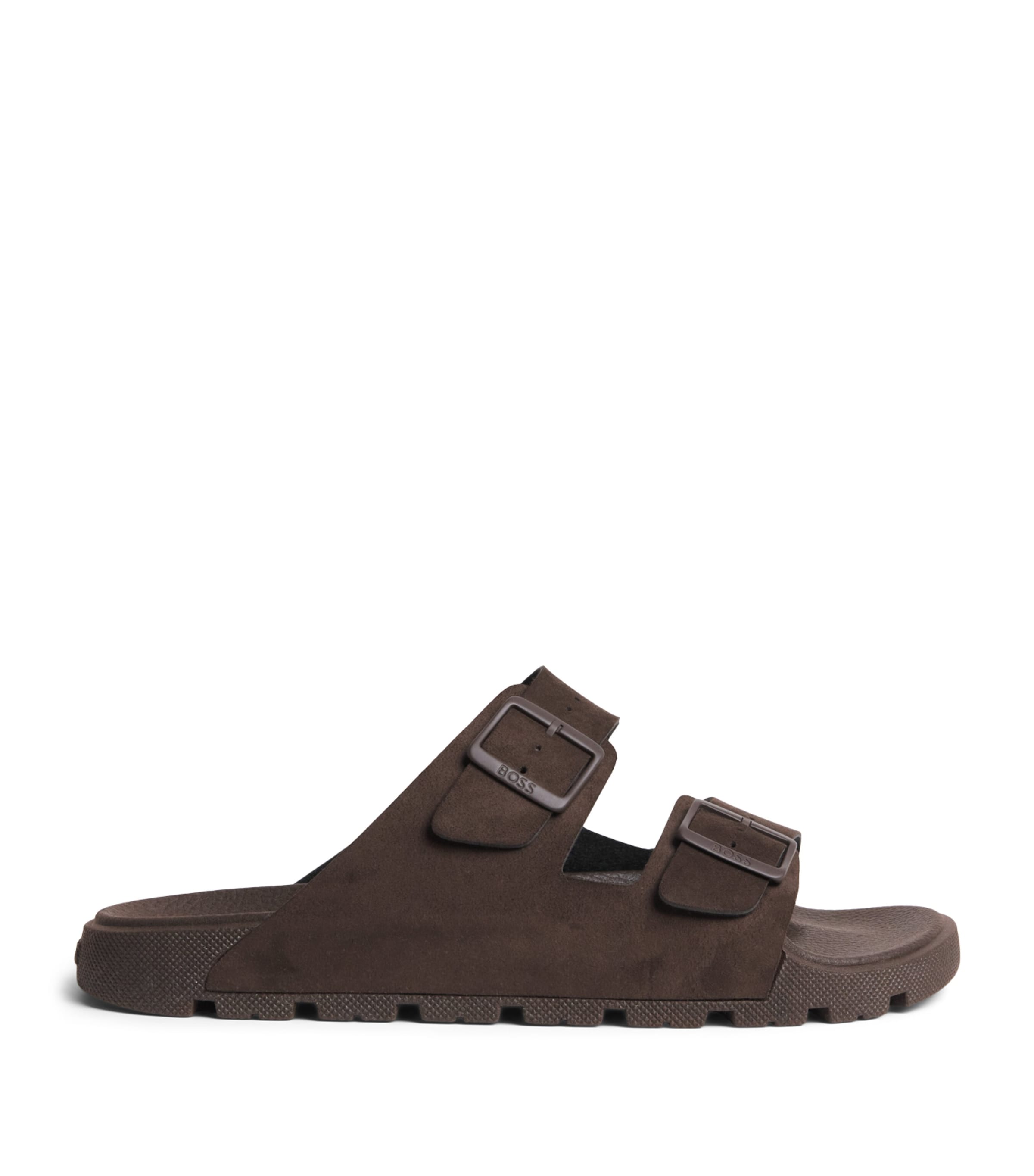 BOSS Faux Suede Surfley Slides Dark Brown Image 1