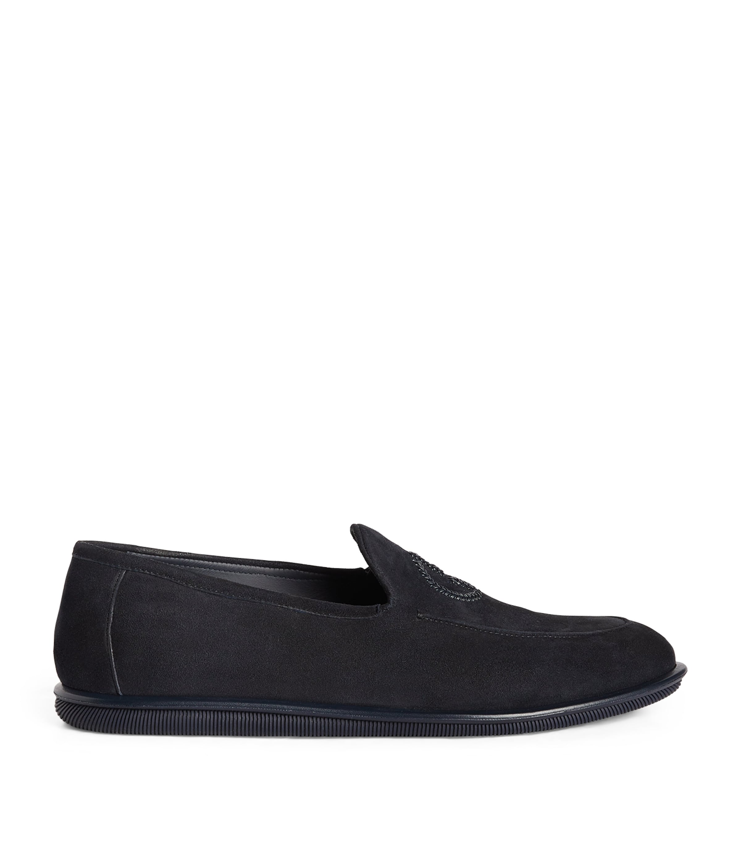 Shop Giorgio Armani Suede Logo Loafers In Blue