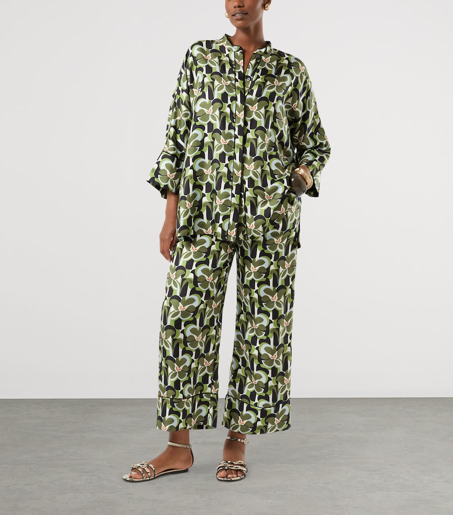 Marina Rinaldi Womens Silk Twill Floral Shirt Olive Green Image 2