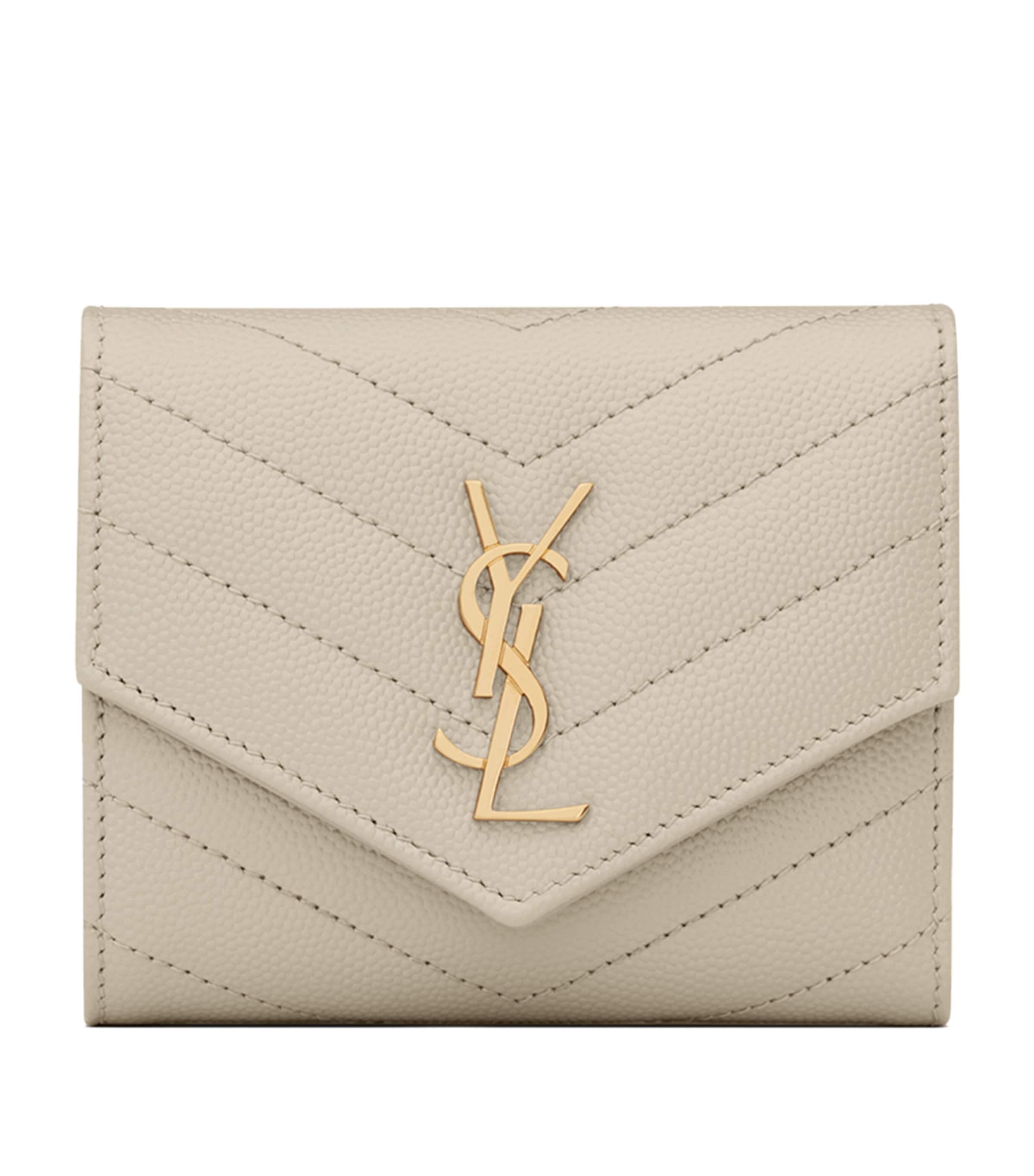 Saint Laurent Small Monogram Matelassé Envelope Wallet In White