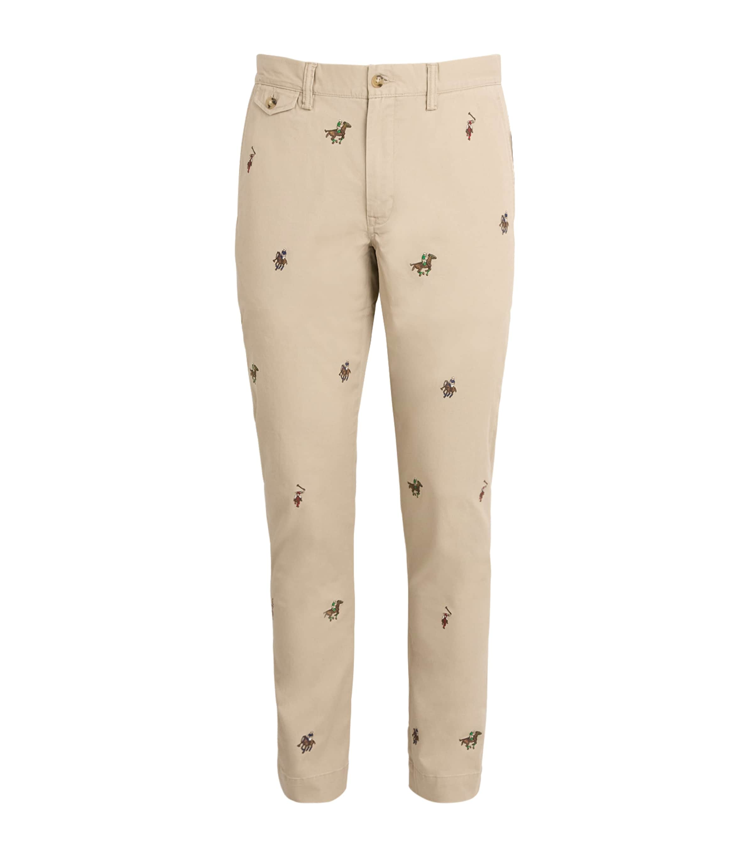 POLO RALPH LAUREN COTTON EMBROIDERED HORSE TROUSERS 