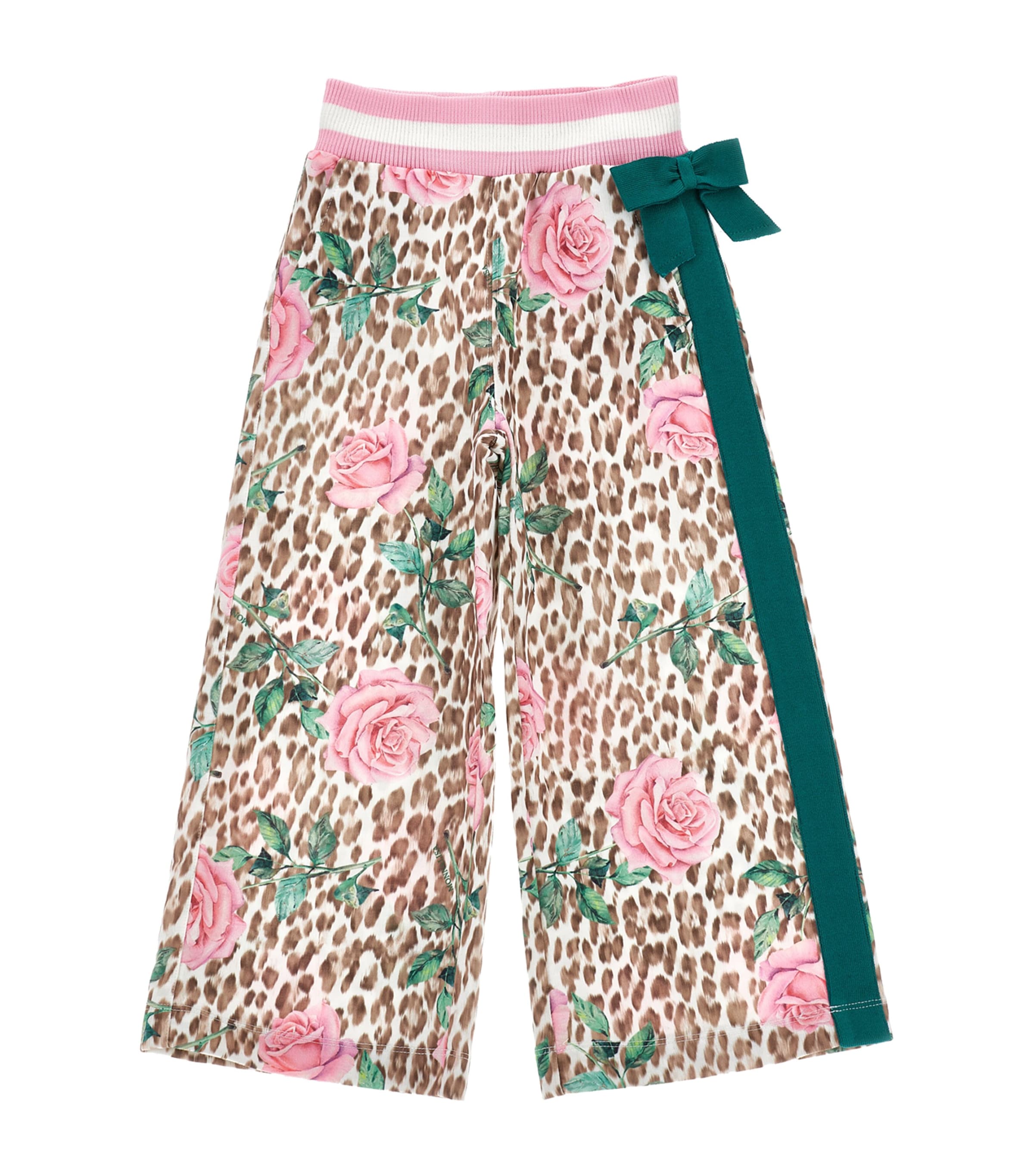Monnalisa Leopard Rose Wide-leg Sweatpants In Pink