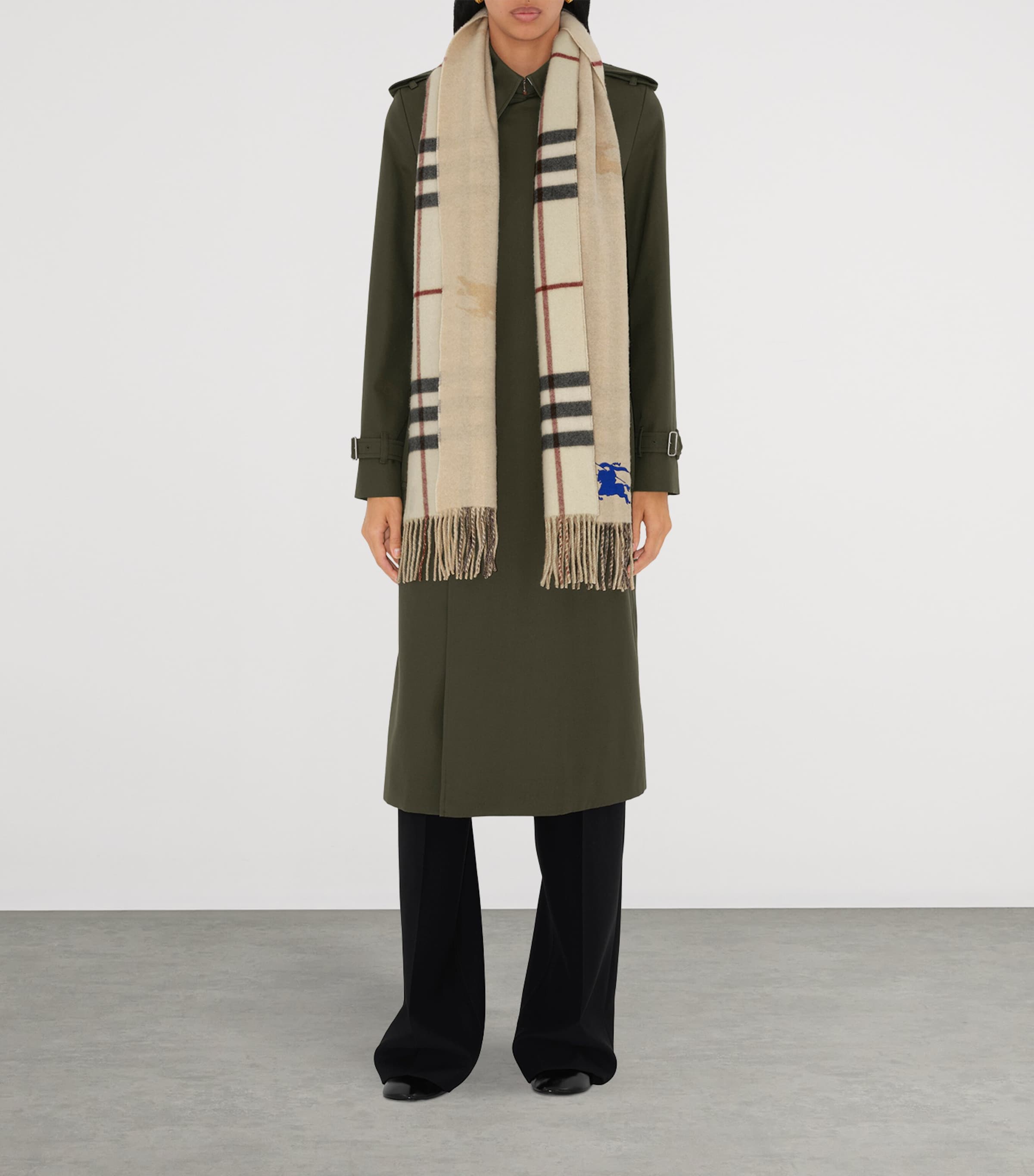 Cashmere Reversible Check EKD Scarf STONE Image 3