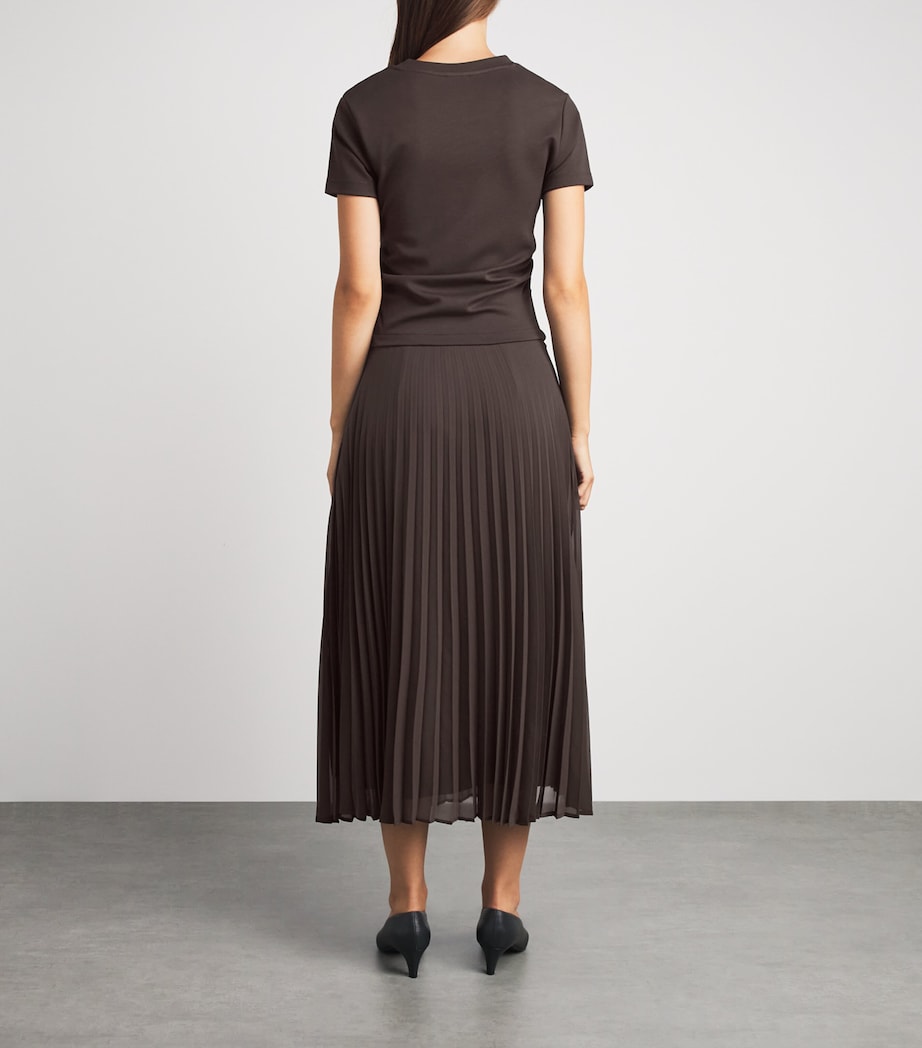 Claudie Pierlot Womens Ruched Pleated-Skirt Dress Chocolate Image 4
