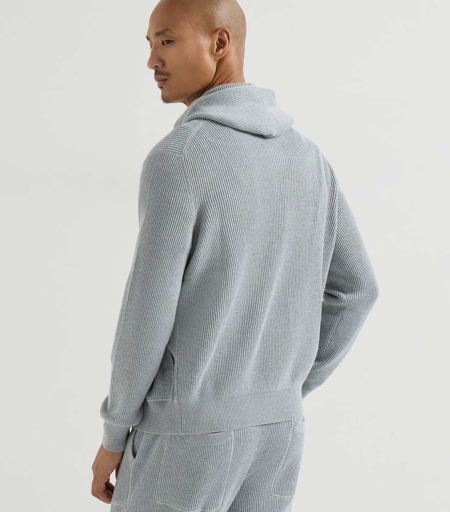 Brunello Cucinelli Mens Cotton Ribbed Zip-Up Hoodie Image 5