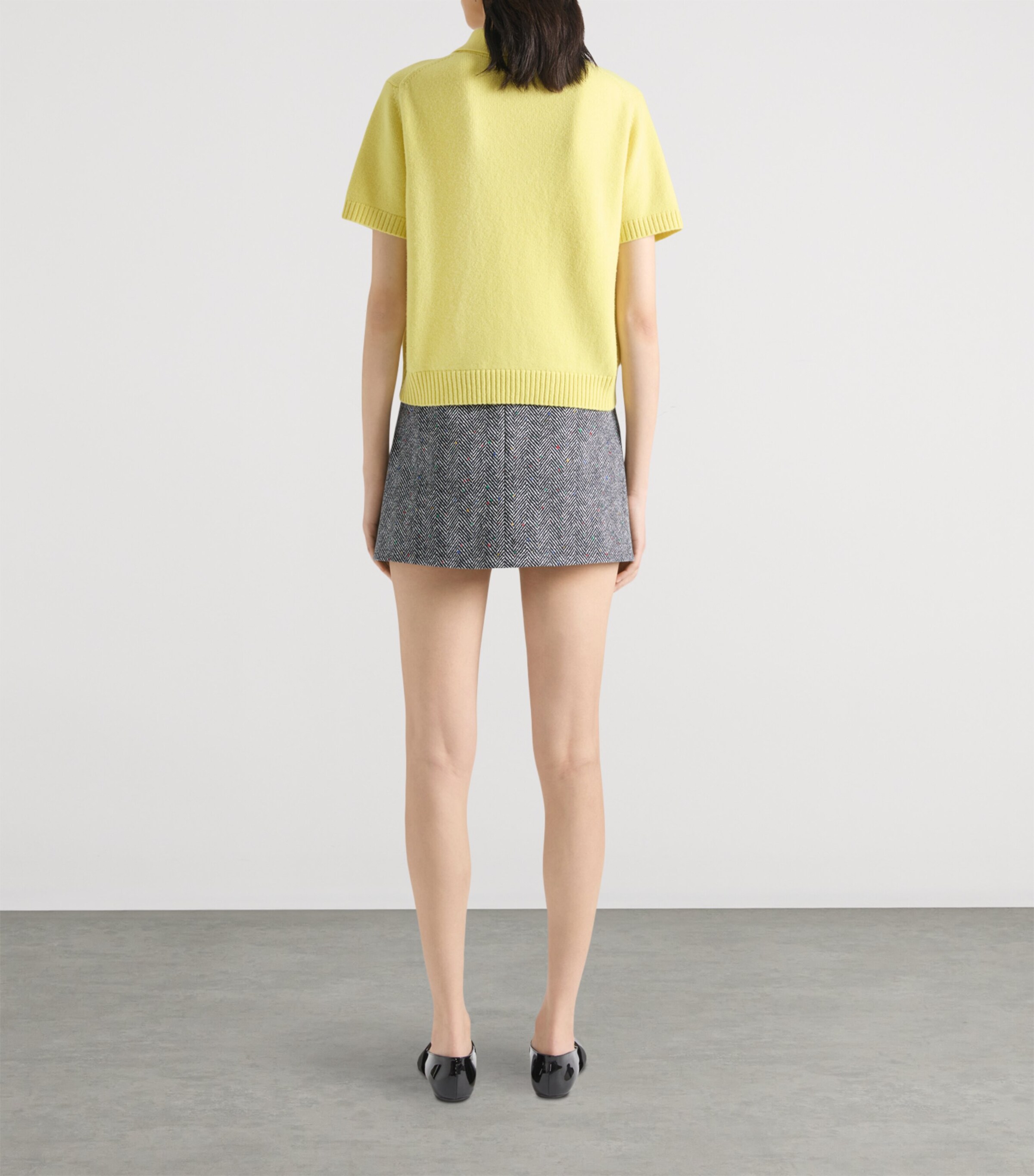 Wool-Cashmere Logo Polo Top ACID YELLOW Image 3