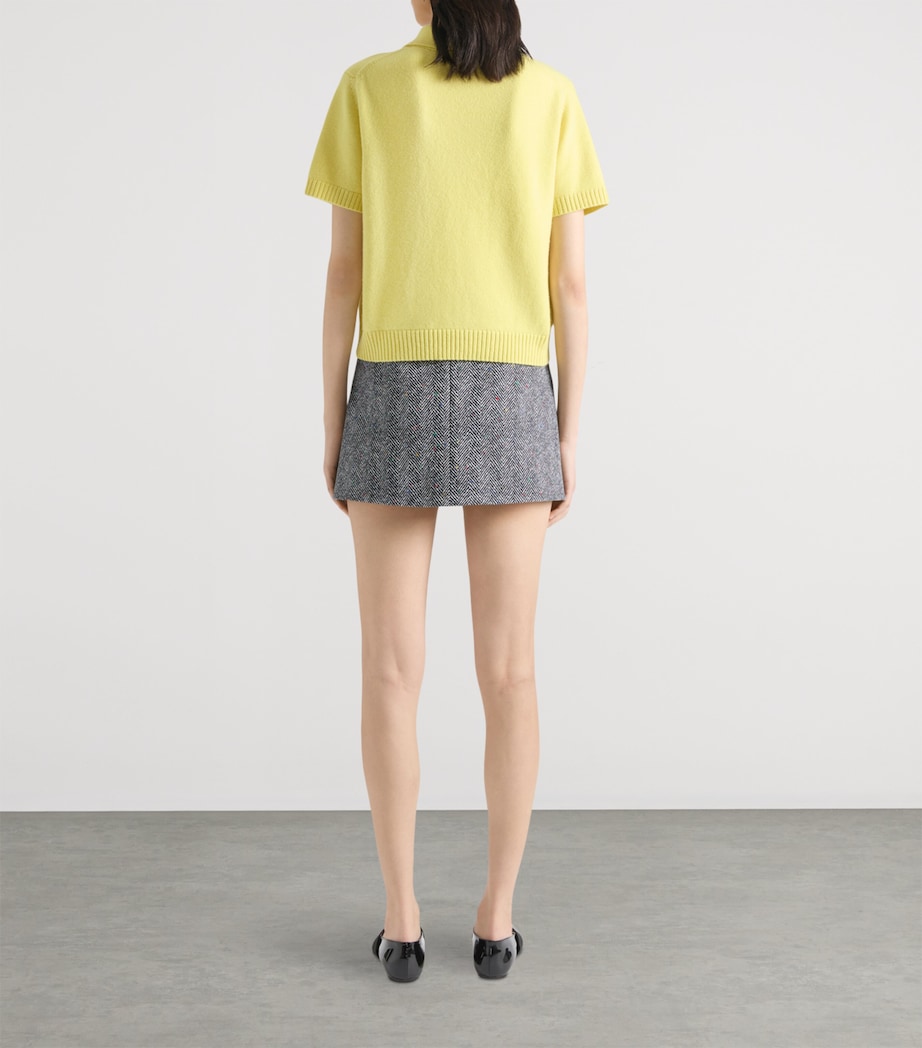 Wool-Cashmere Logo Polo Top ACID YELLOW Image 3