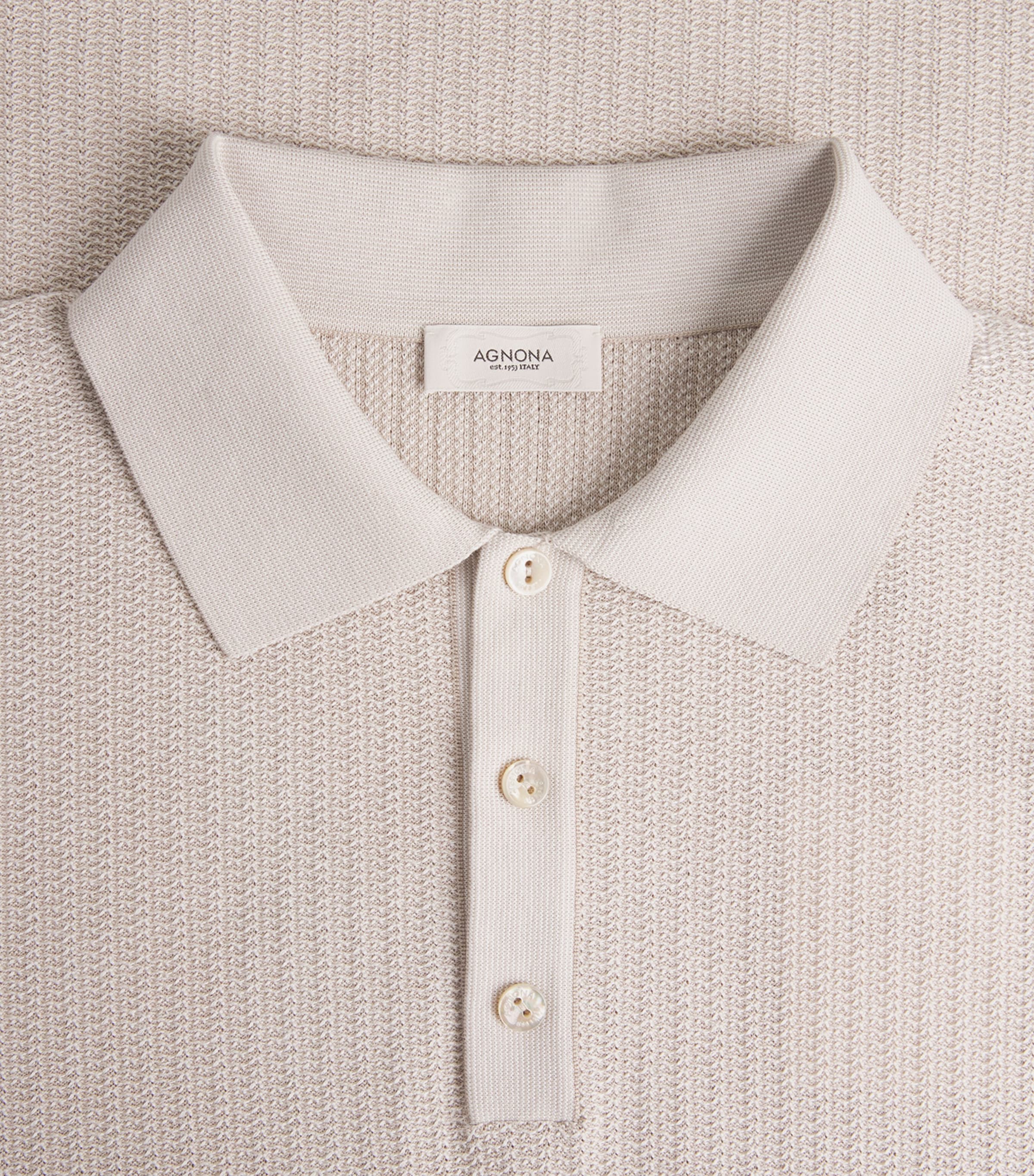 Agnona Mens Cotton-Silk Polo Shirt Light Grey Stone Image 6