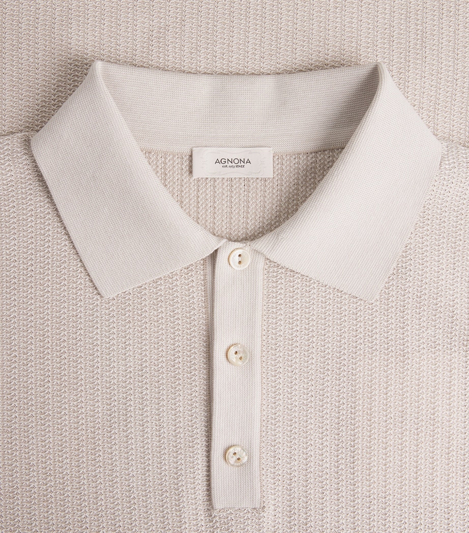 Agnona Mens Cotton-Silk Polo Shirt Light Grey Stone Image 6