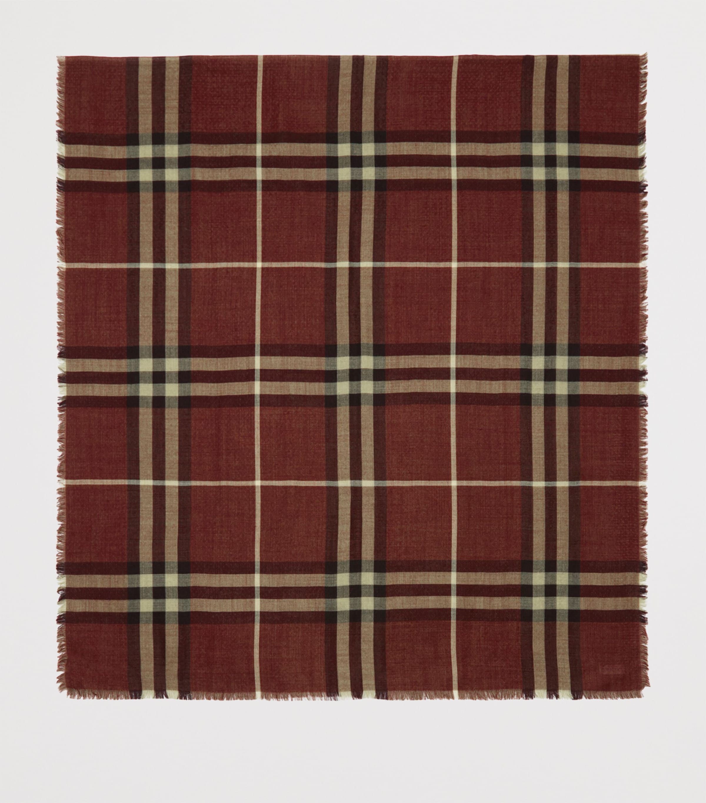 Burberry Wool-Silk Reversible Check Scarf Vineyard Red Check Image 3