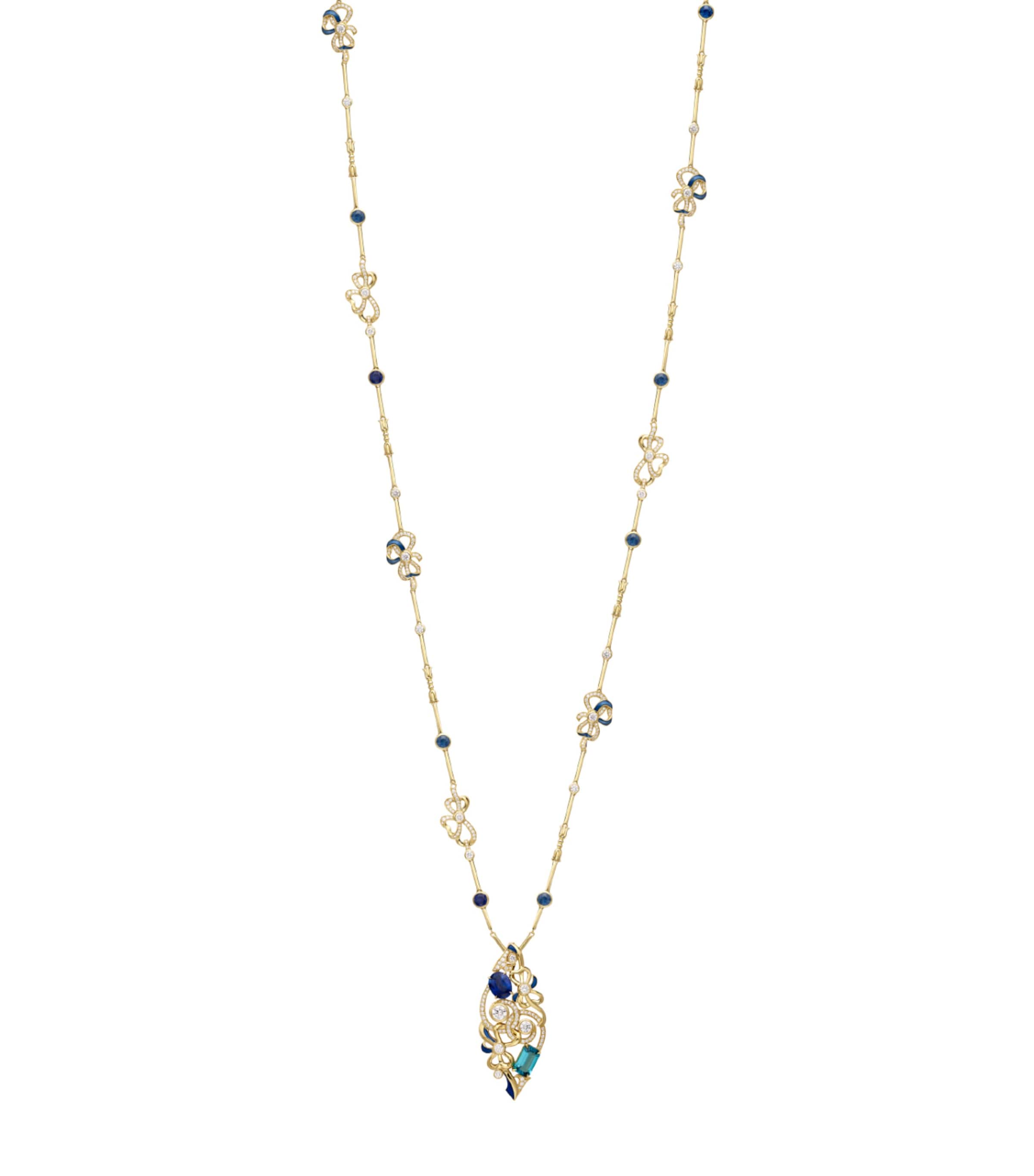 Boodles Yellow Gold, Diamond and Sapphire Presence Chamber Palace Pendant Necklace Gold Image 1