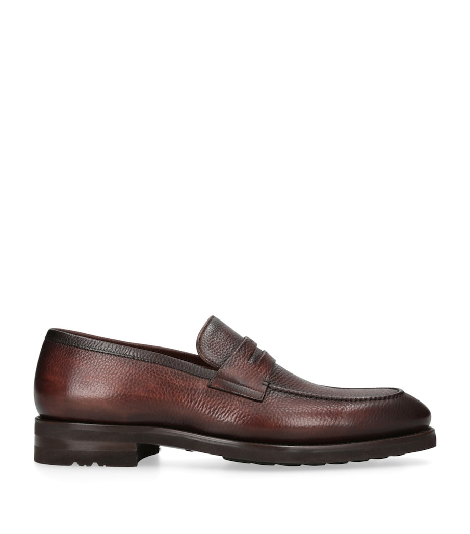 Leather Pebble-Textured Penny Loafers BROWN Image 1