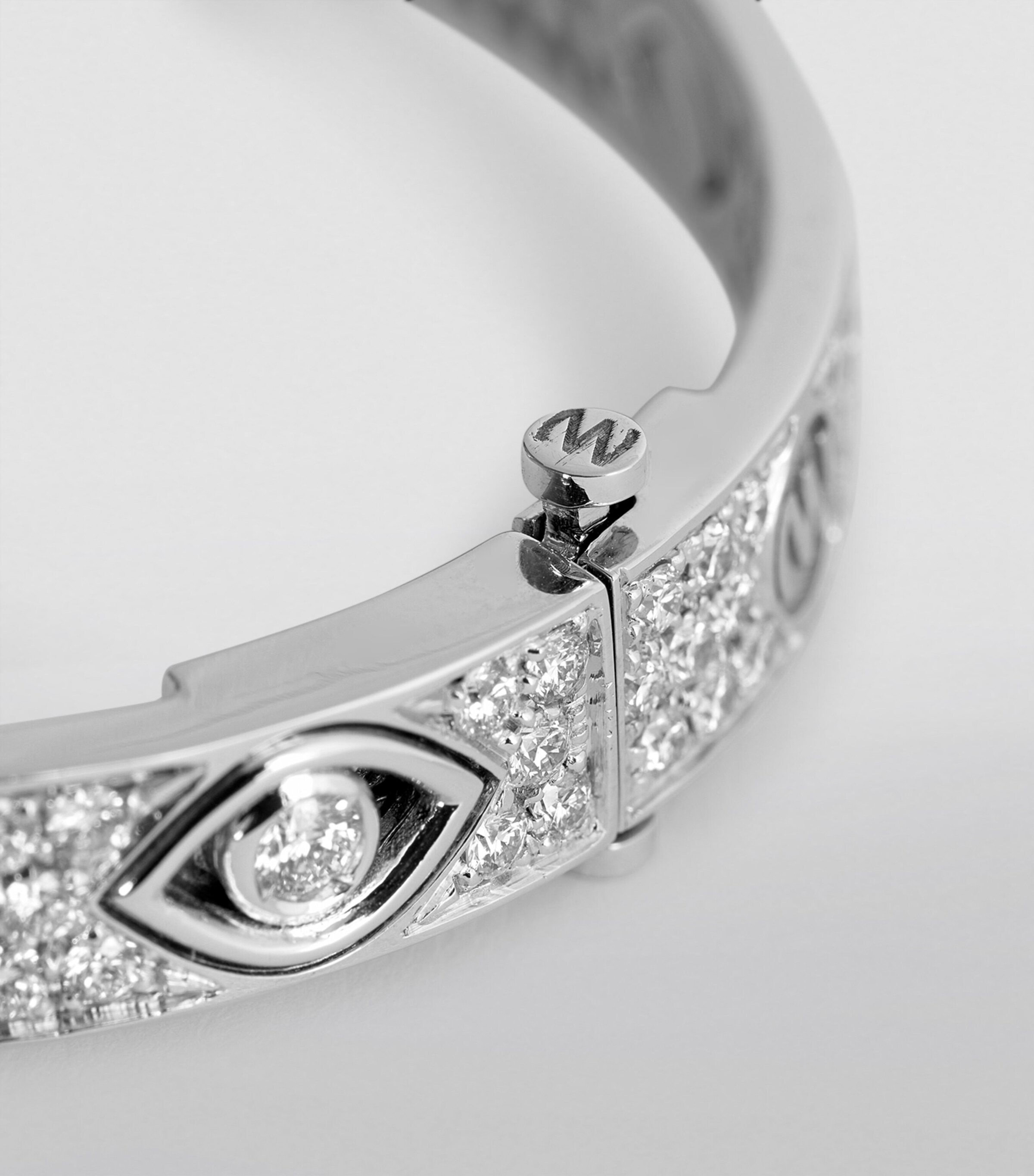 White Gold and Diamond Protected Eye Bangle WHITE Image 4