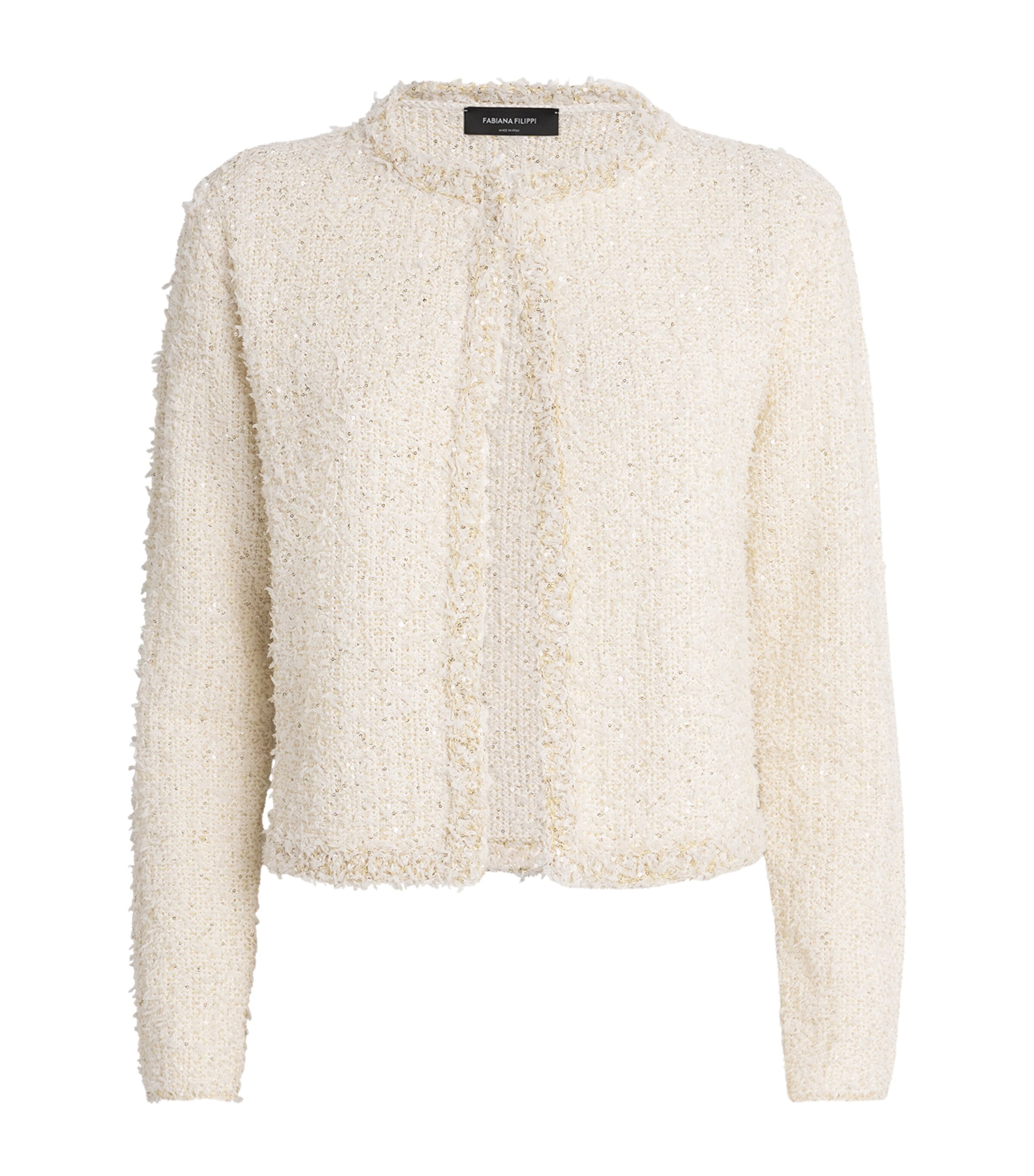 Fabiana Filippi Womens Textured Sequinned Collarless Jacket Bianco/citrino Image 1