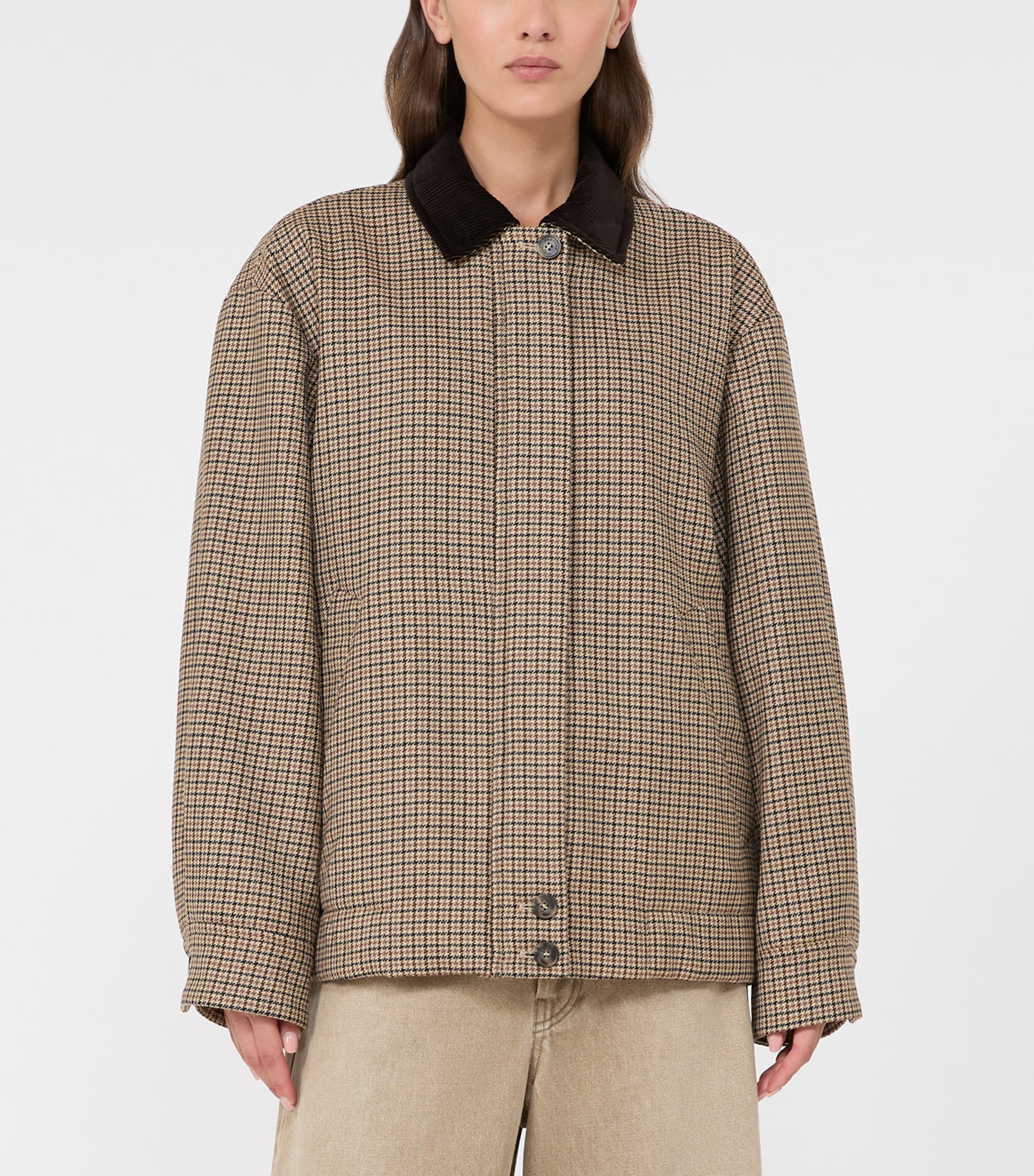 Weekend Max Mara Virgin Wool Check Quilted Jacket In Brown