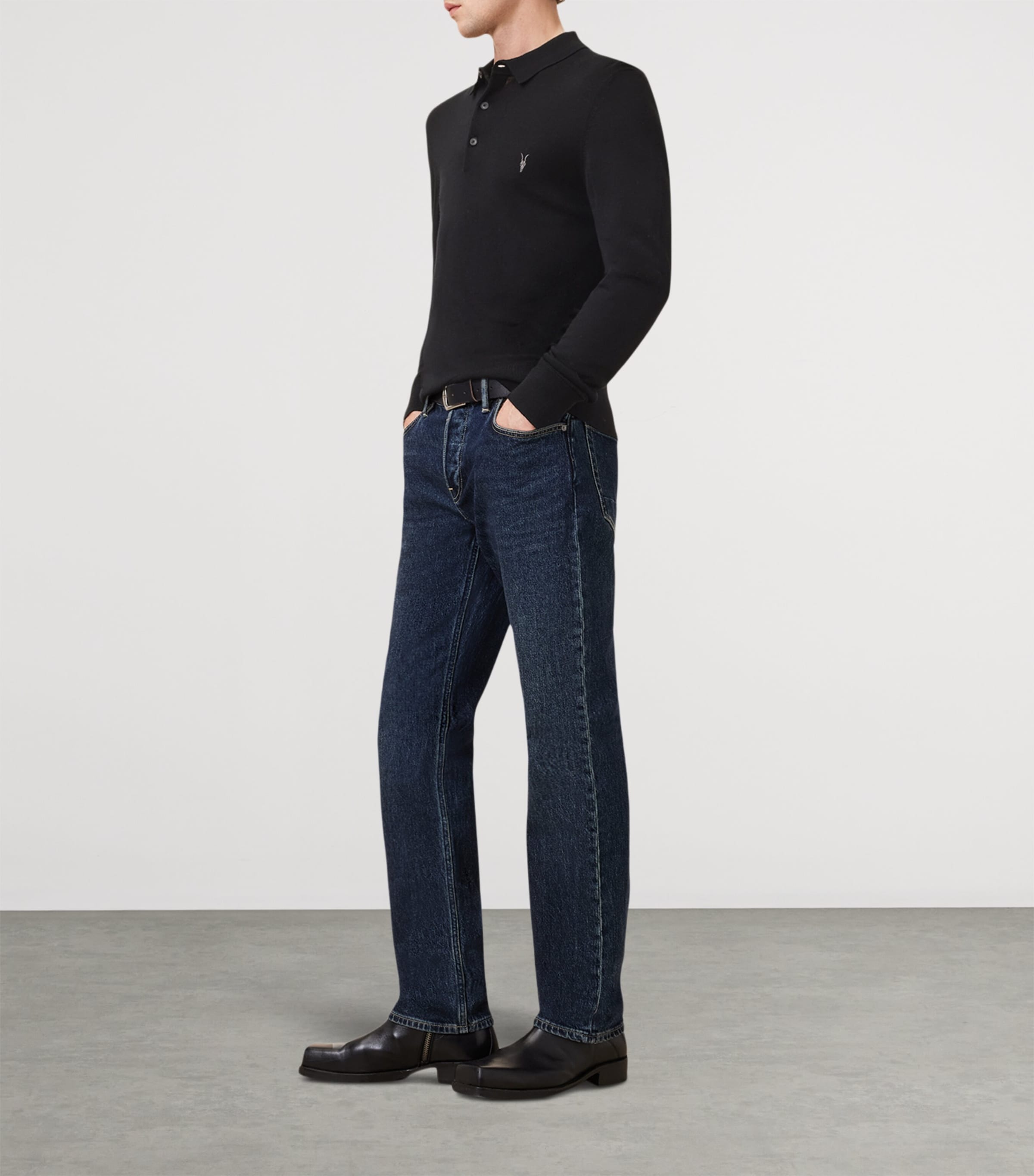 Merino Wool Mode Polo Shirt BLACK Image 4