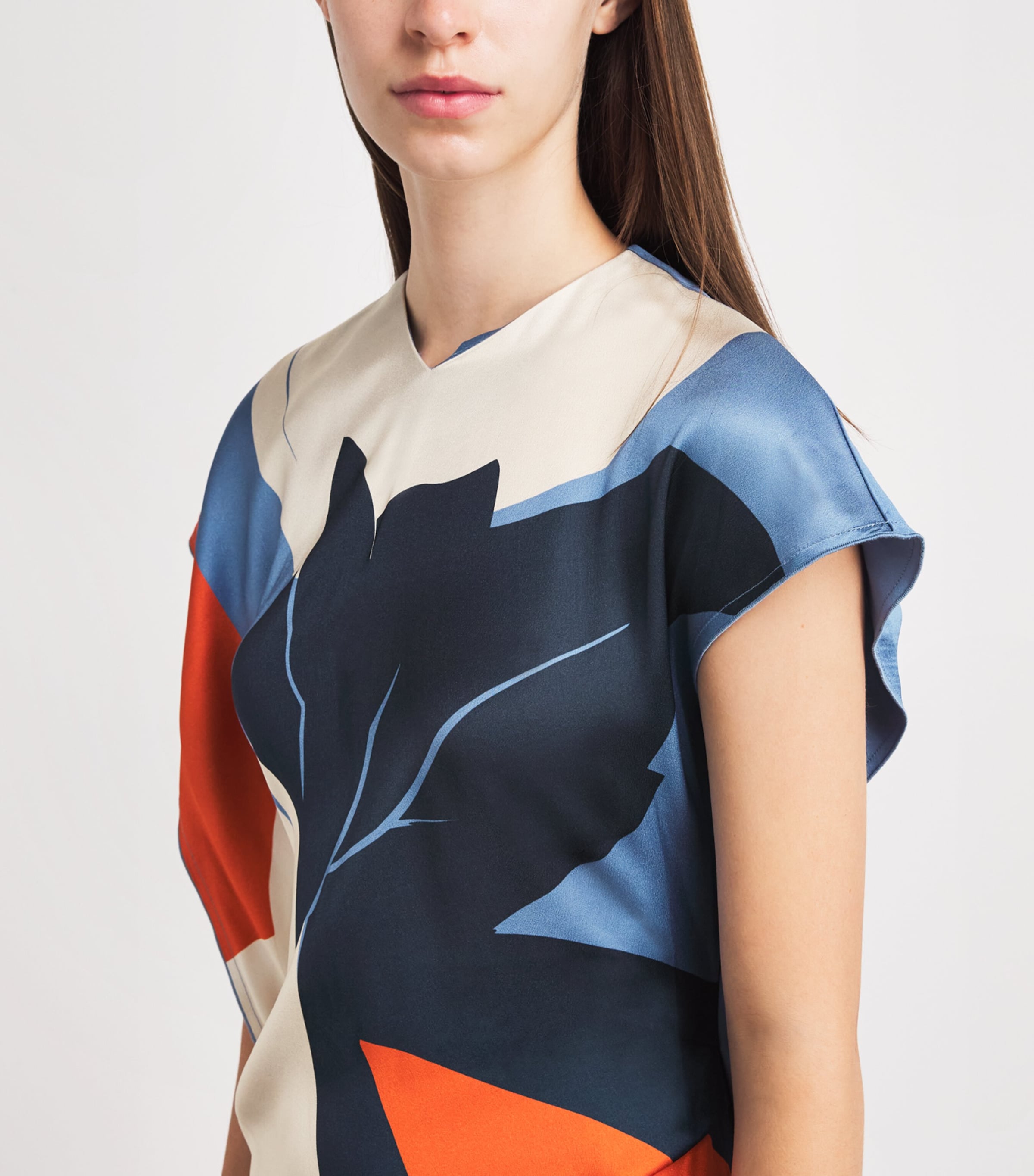 Victoria Beckham Womens Satin Draped Midi Dress Abstract Ocean Mist Image 3