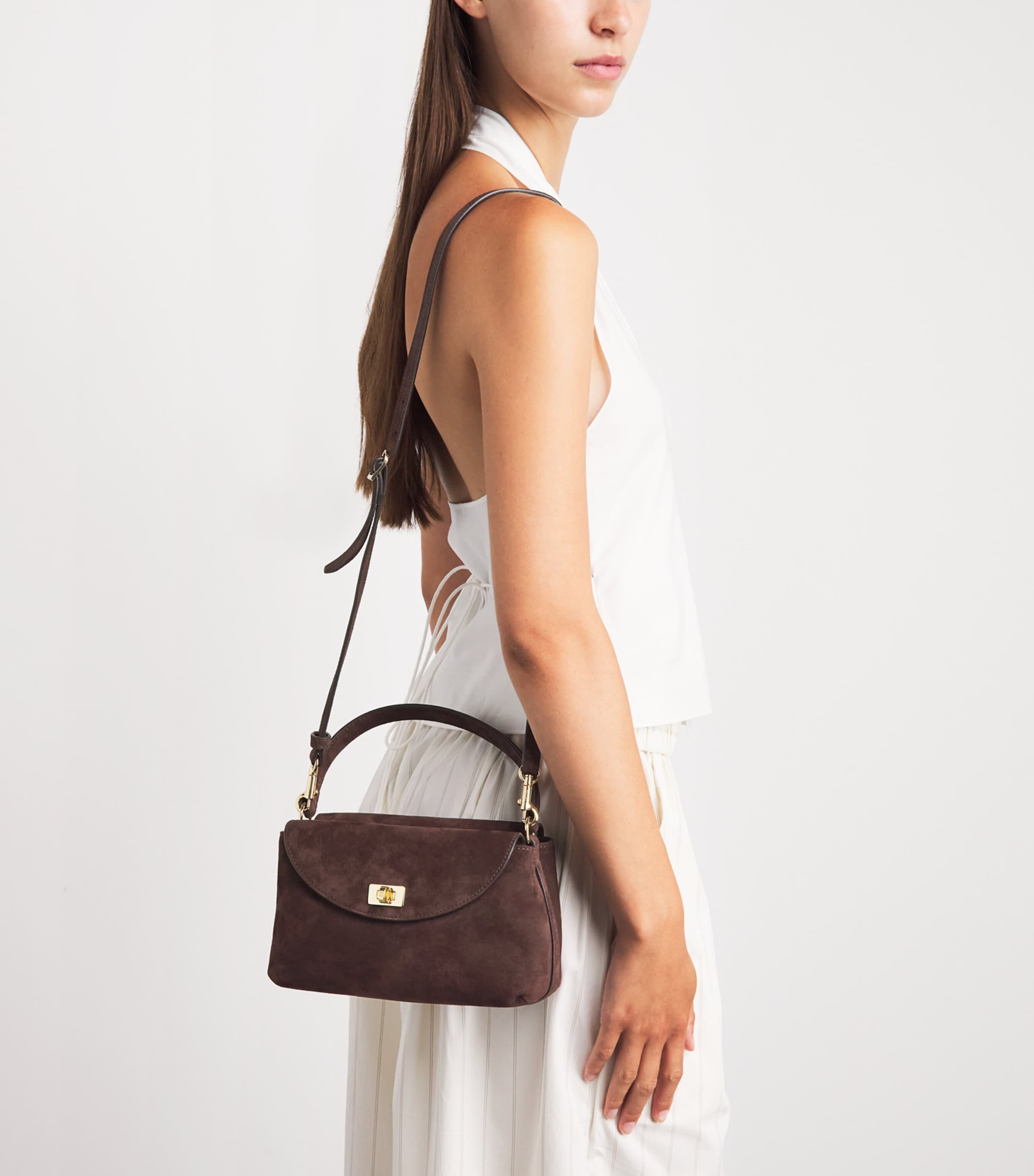 Sandro Paris Mini Suede Le Grand Bazaar Top-Handle Bag Brown Image 4