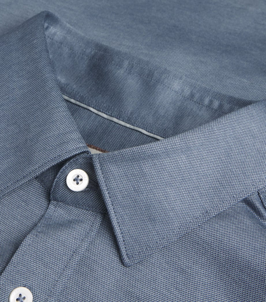 Canali Mens Cotton-Lyocell Jersey Shirt Blue Image 6