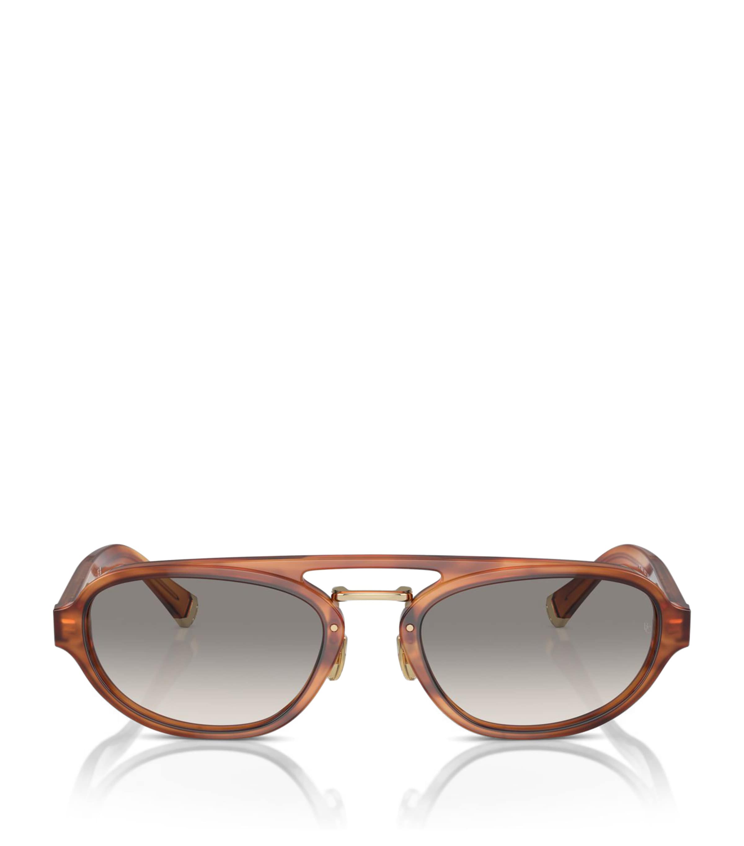 Brunello Cucinelli Engraved Acetate Oval Aviator Sunglasses In Yellow