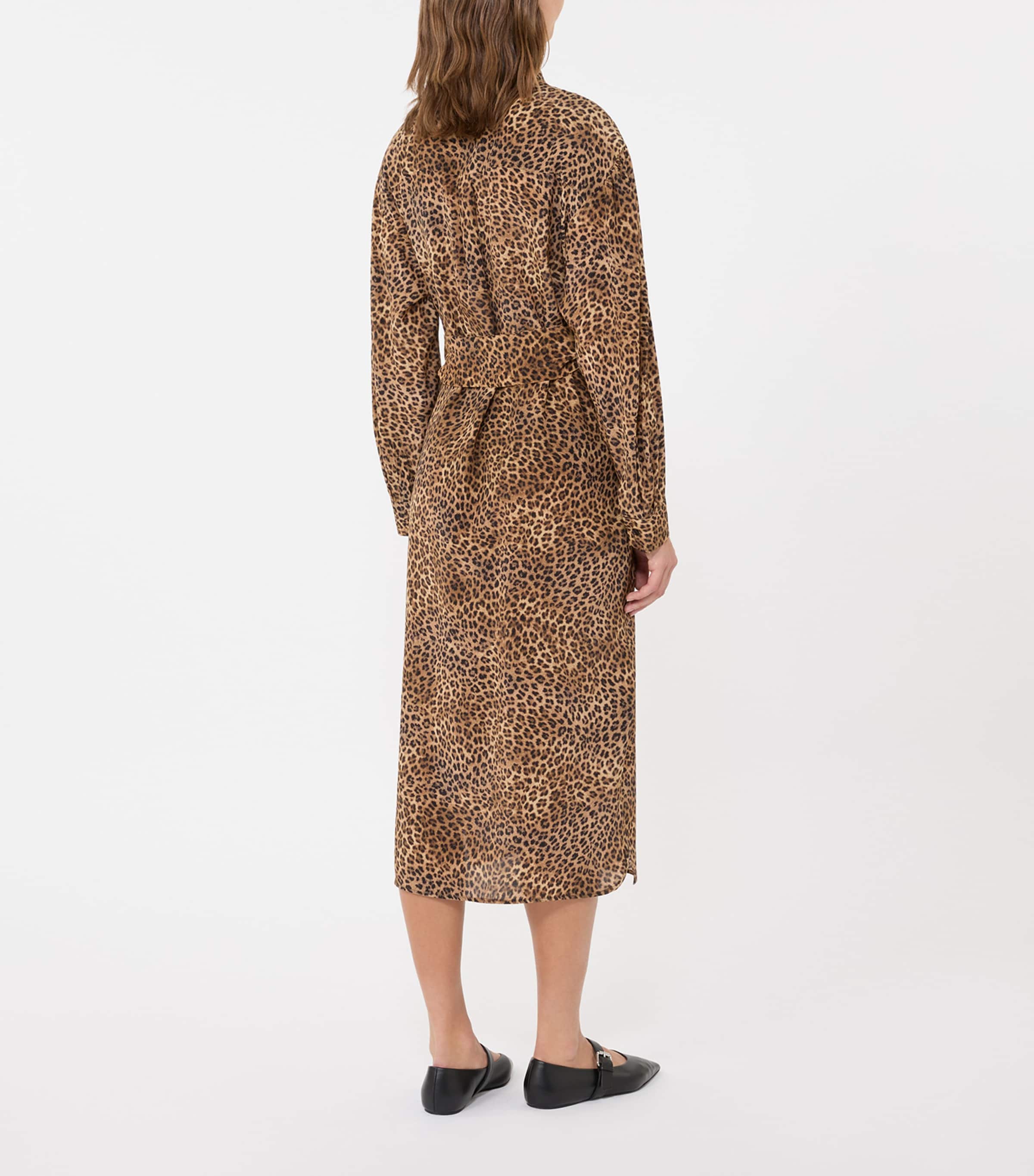 Weekend Max Mara Womens Silk Leopard Print Midi Shirt Dress Camel Image 4