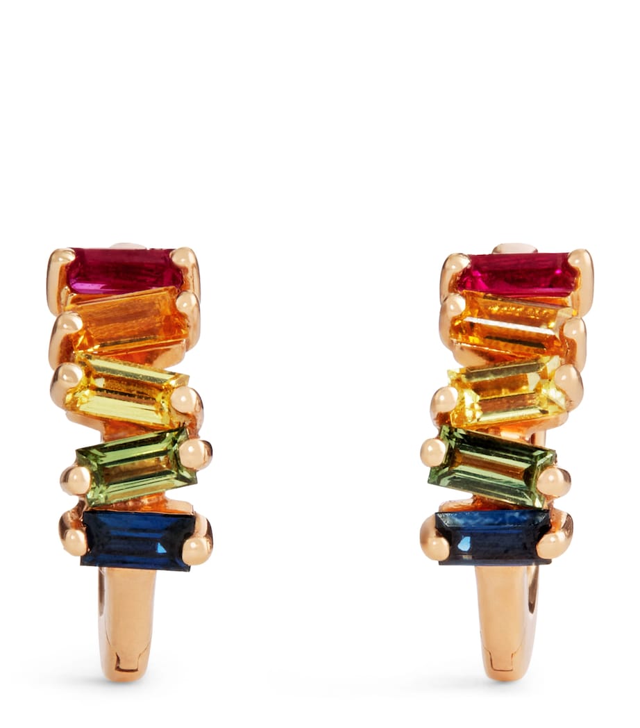 Suzanne Kalan Rose Gold and Rainbow Sapphire Bold Huggie Earrings Rg/rs Image 1