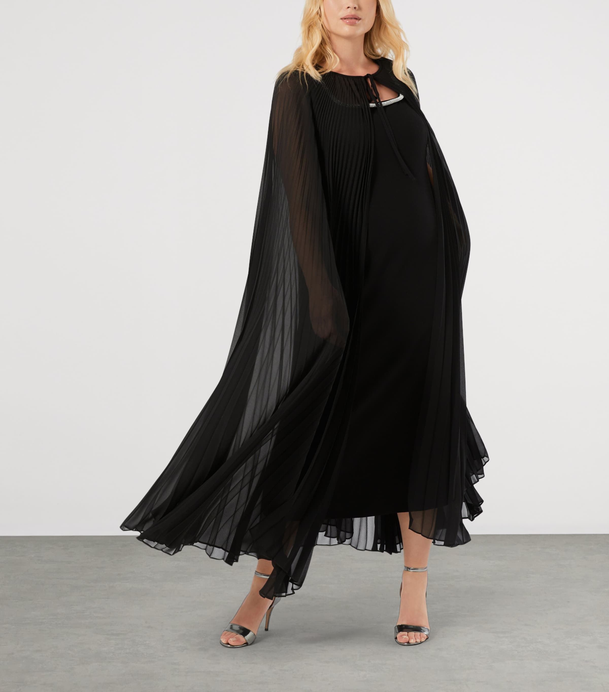 Marina Rinaldi Womens Georgette Plissé Cape Black Image 4