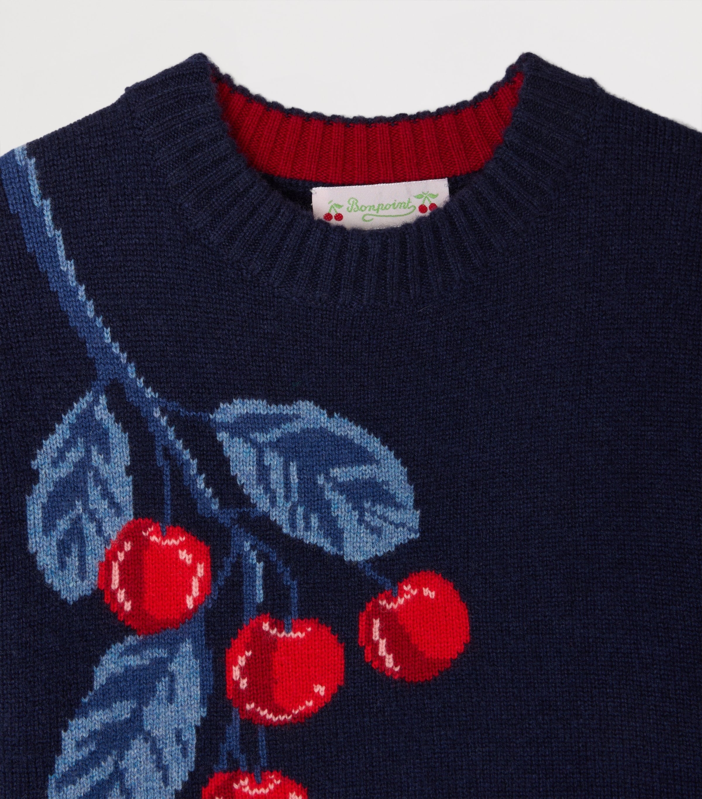 Bonpoint Wool-Cashmere Cherry Sweater (4-8 Years) Marine Image 3