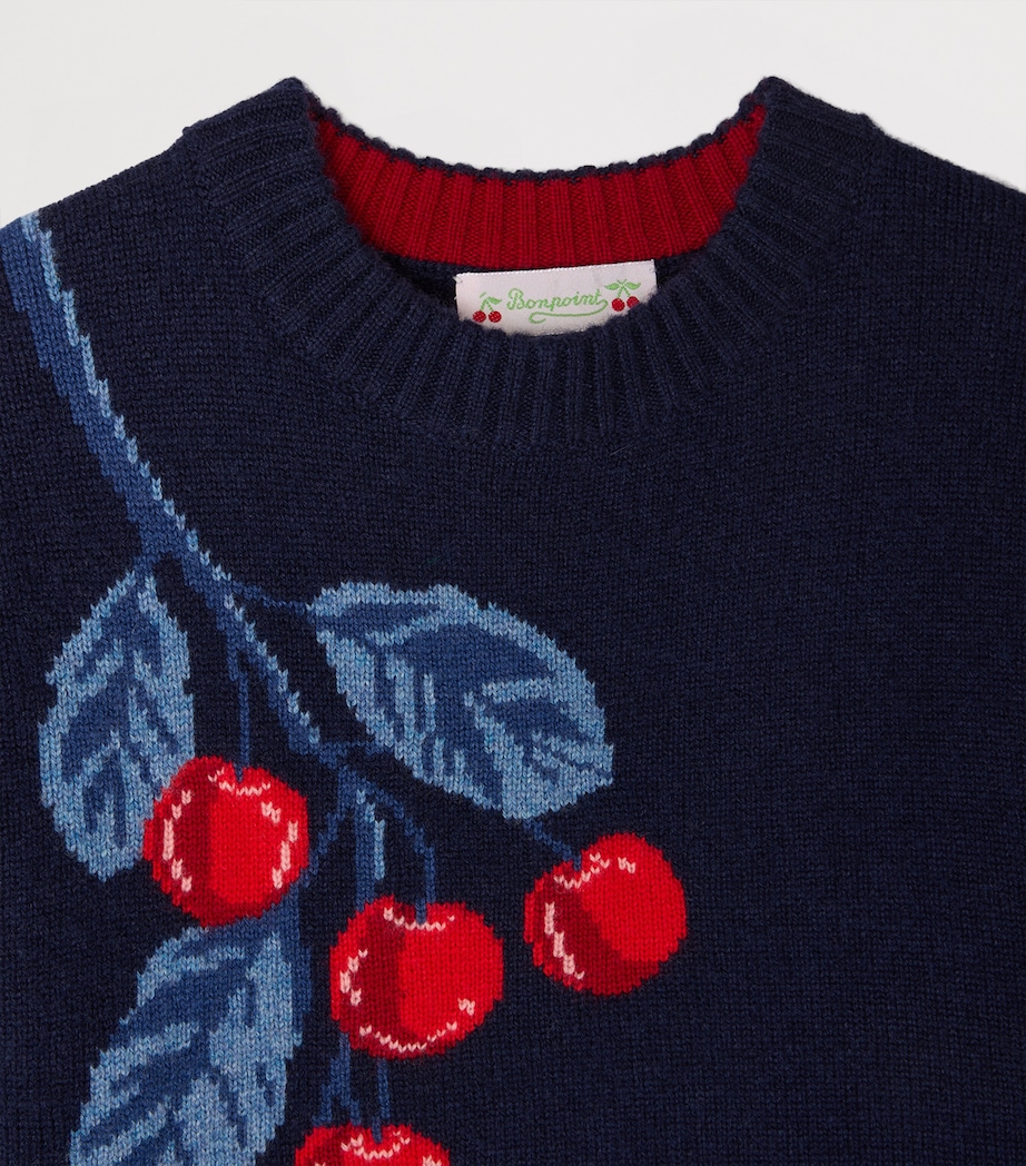Bonpoint Wool-Cashmere Cherry Sweater (4-8 Years) Marine Image 3
