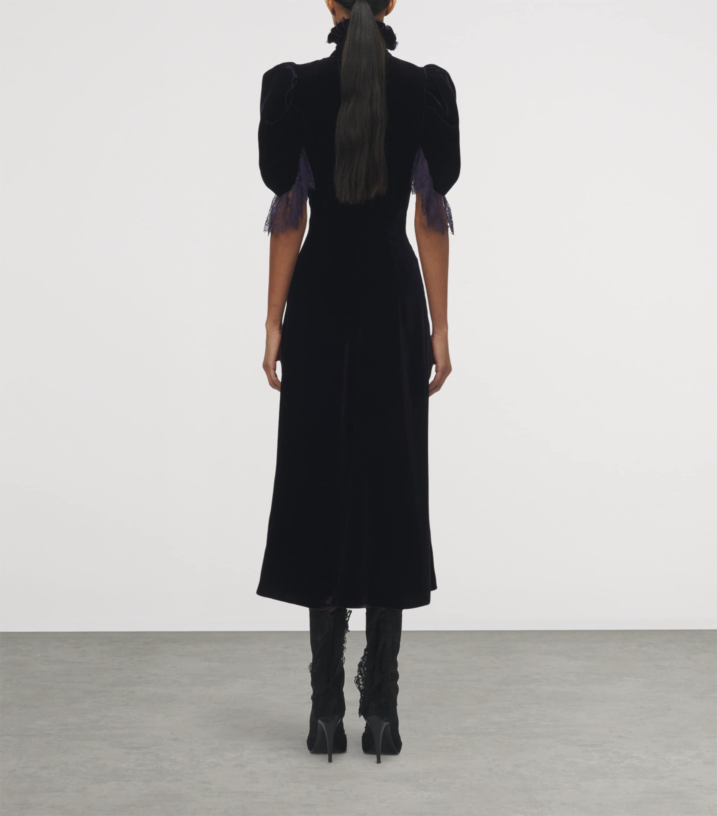 McQueen Womens Velvet Lace-Detail Midi Dress Image 4