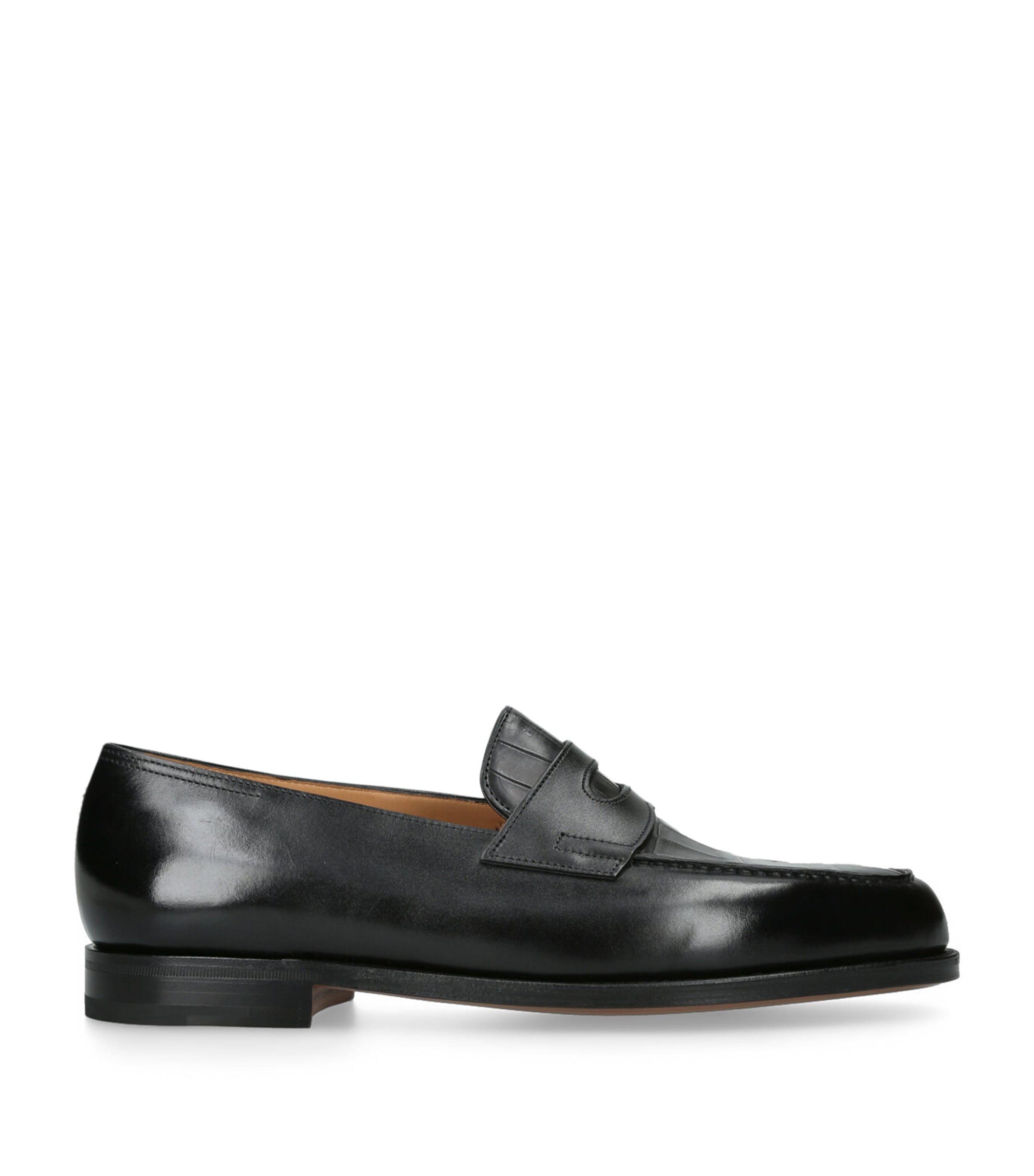John Lobb Croc-embossed Leather Lopez Loafers In Black