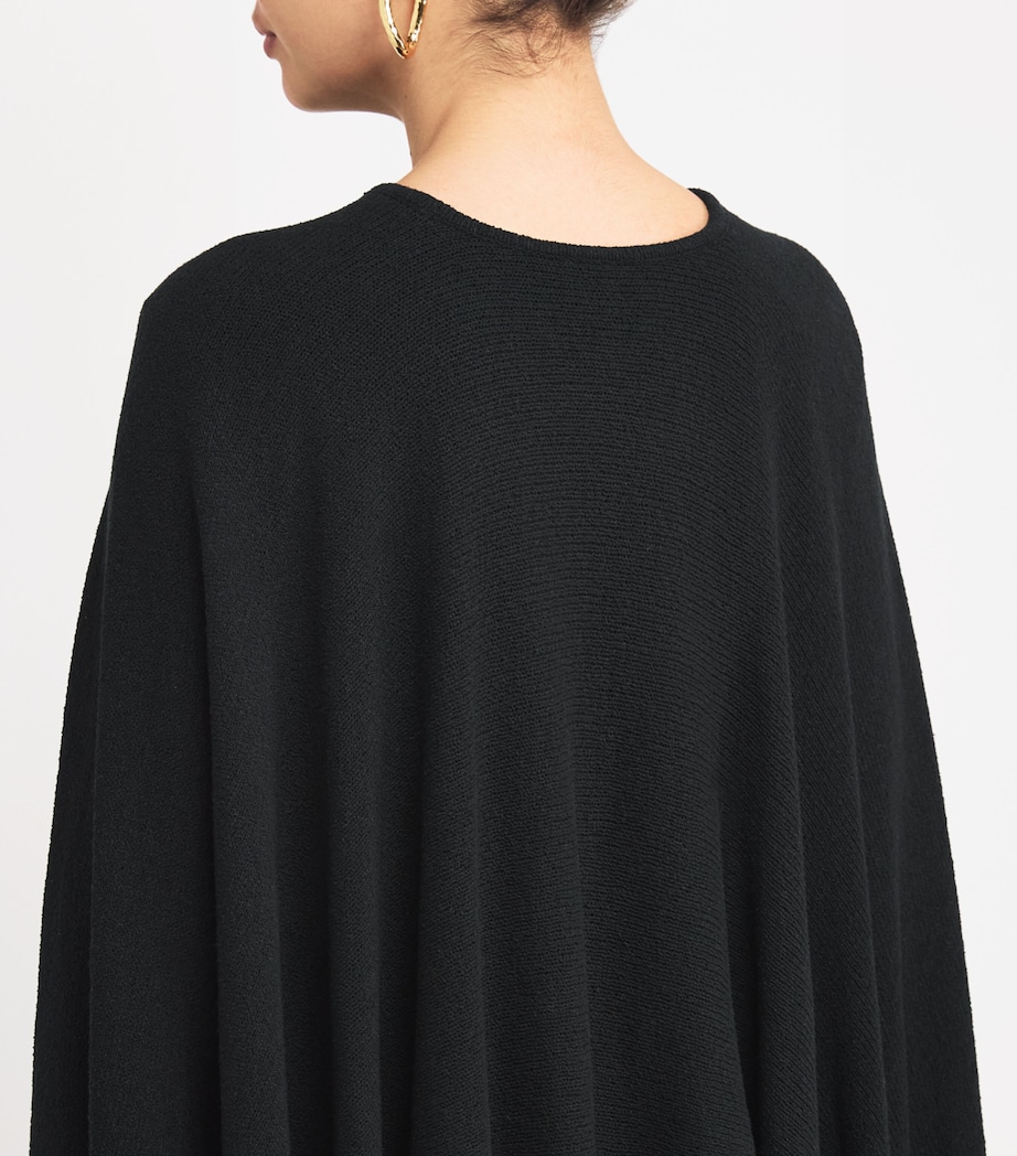 Silk Bouclé Cape-Detail Gown 001 BLACK Image 4