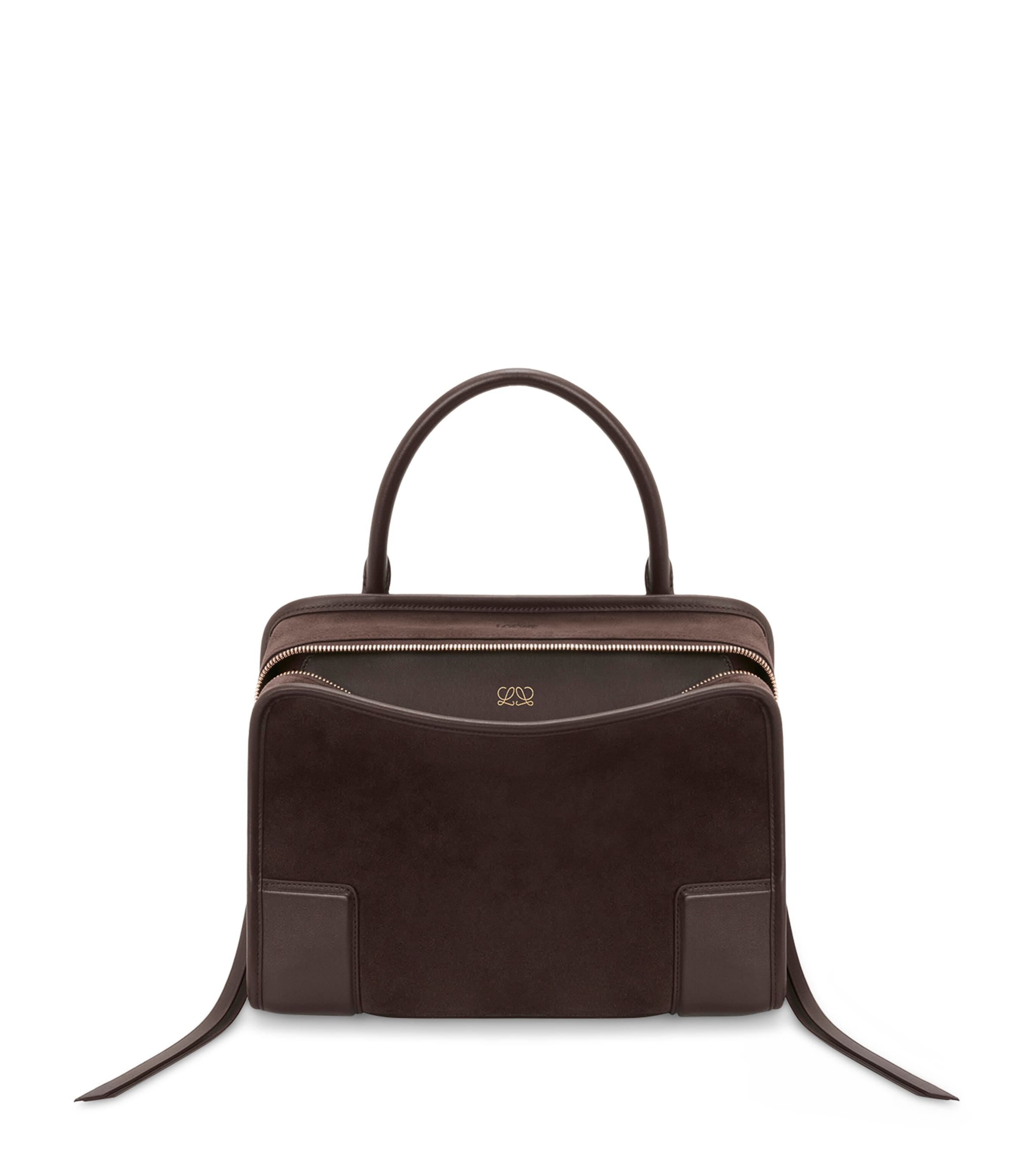 LOEWE Womens Medium Suede Amazona 180 Top-Handle Bag Dark Chestnut Image 1