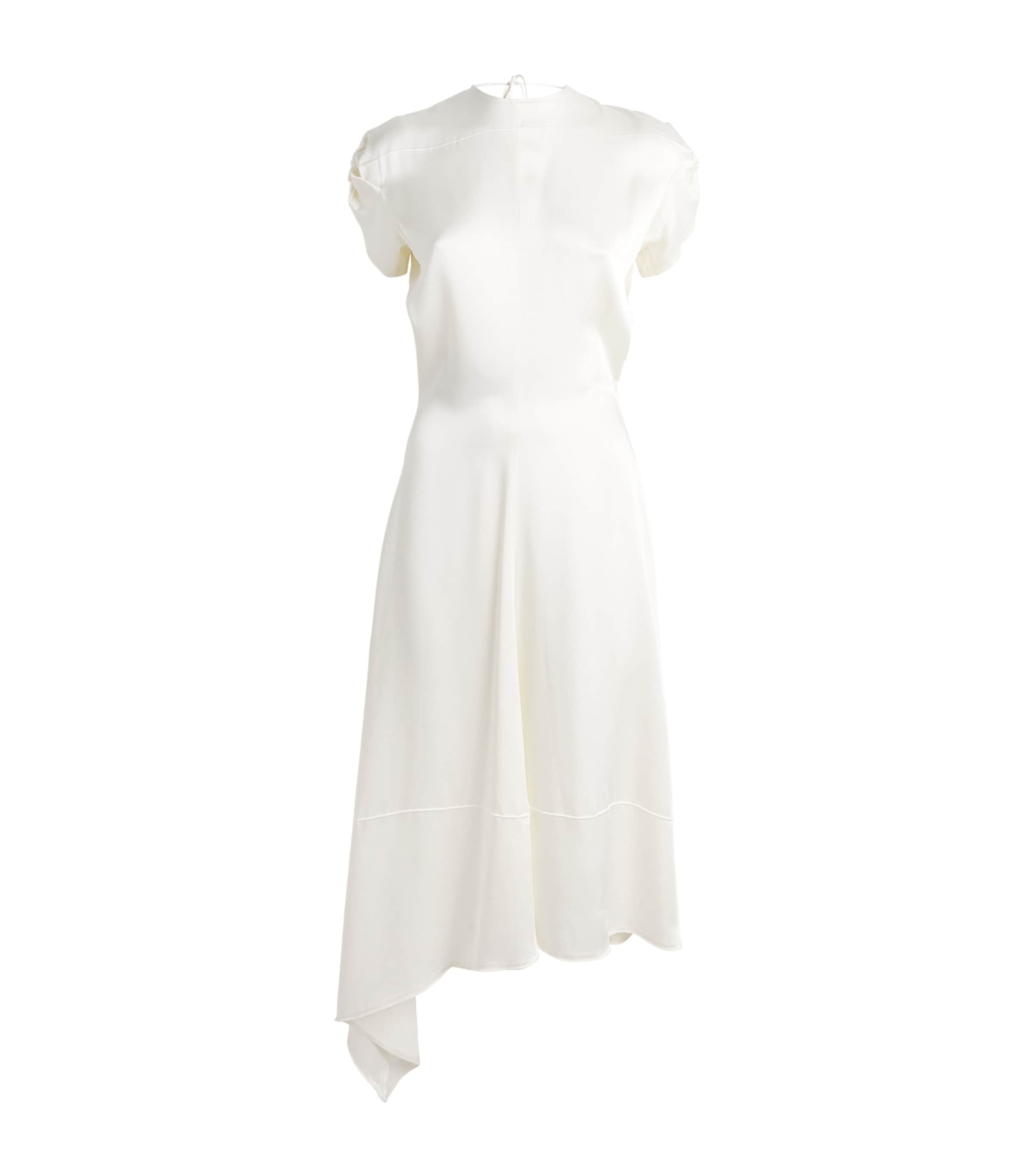 Victoria Beckham Twist Shoulder Midi Dress Ivory