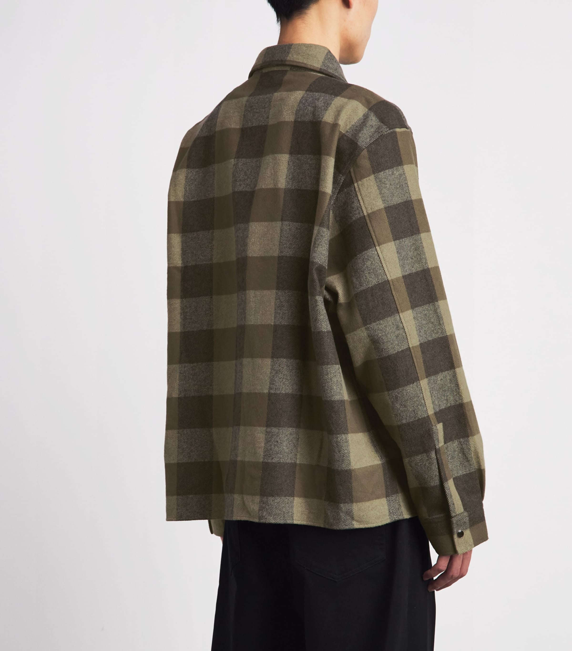 AMIRI Mens Cotton Flannel Check Shirt Deep Olive Image 5