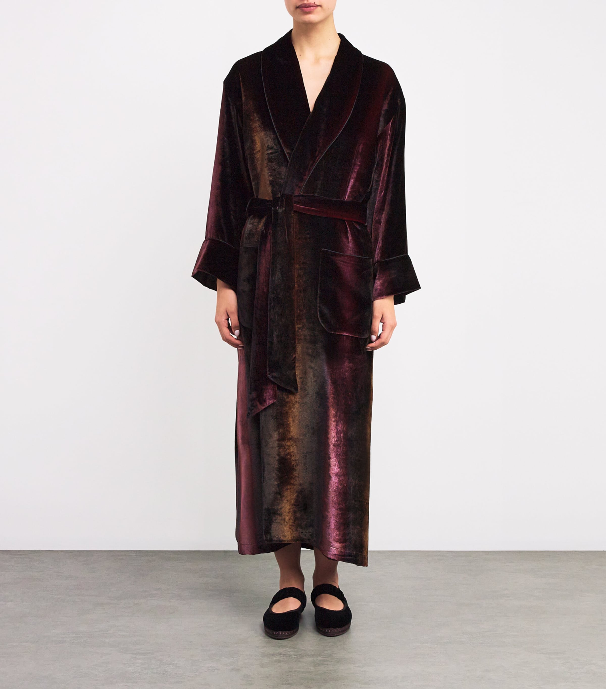Daniel Hanson Womens Velvet Silk-Lined Robe Ruby Ombre Image 3