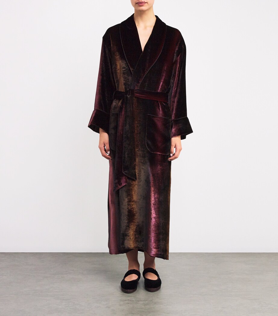 Daniel Hanson Womens Velvet Silk-Lined Robe Ruby Ombre Image 3